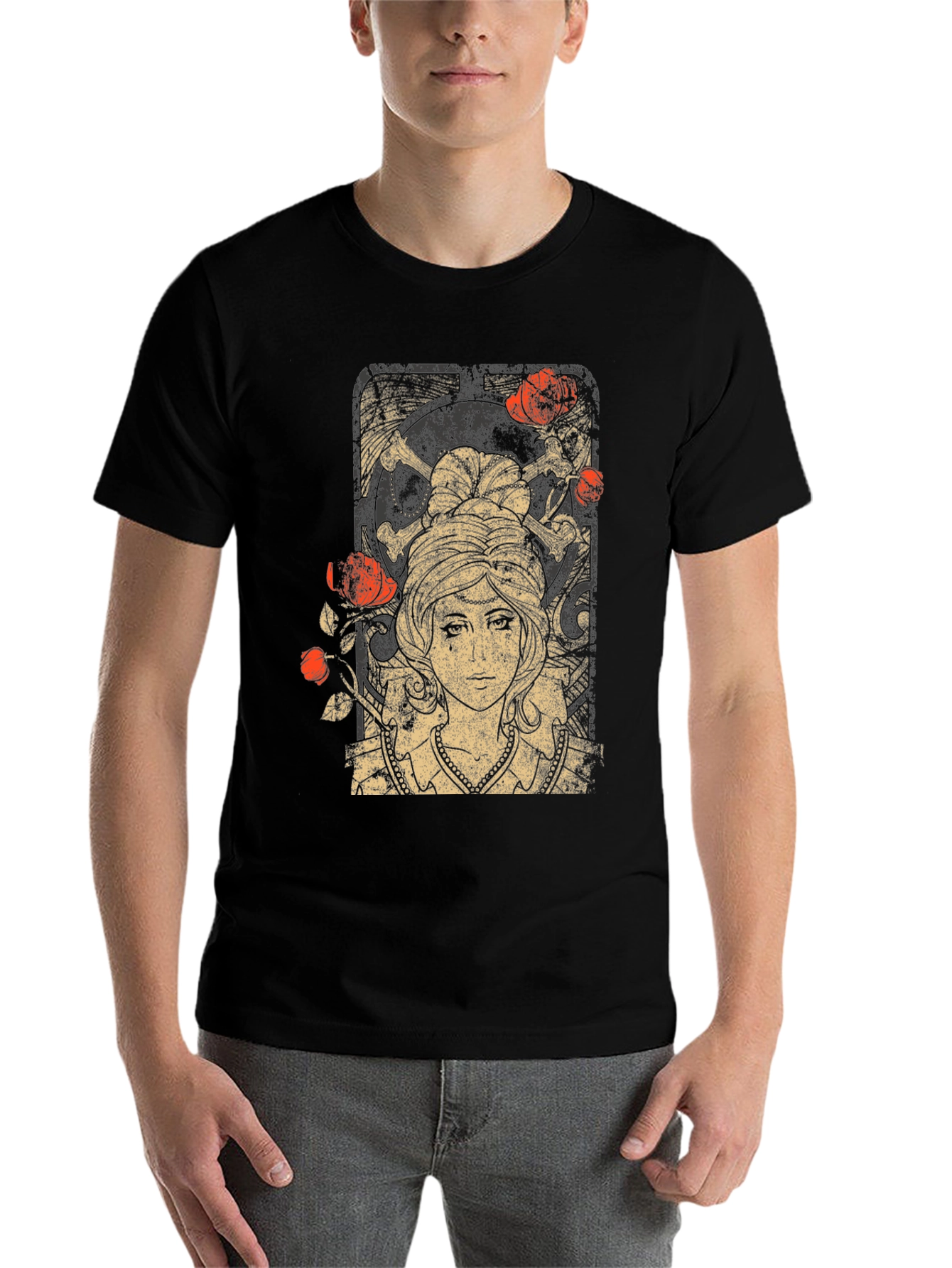 Black Gothic Maiden T-Shirt: Roses & Skulls view 7