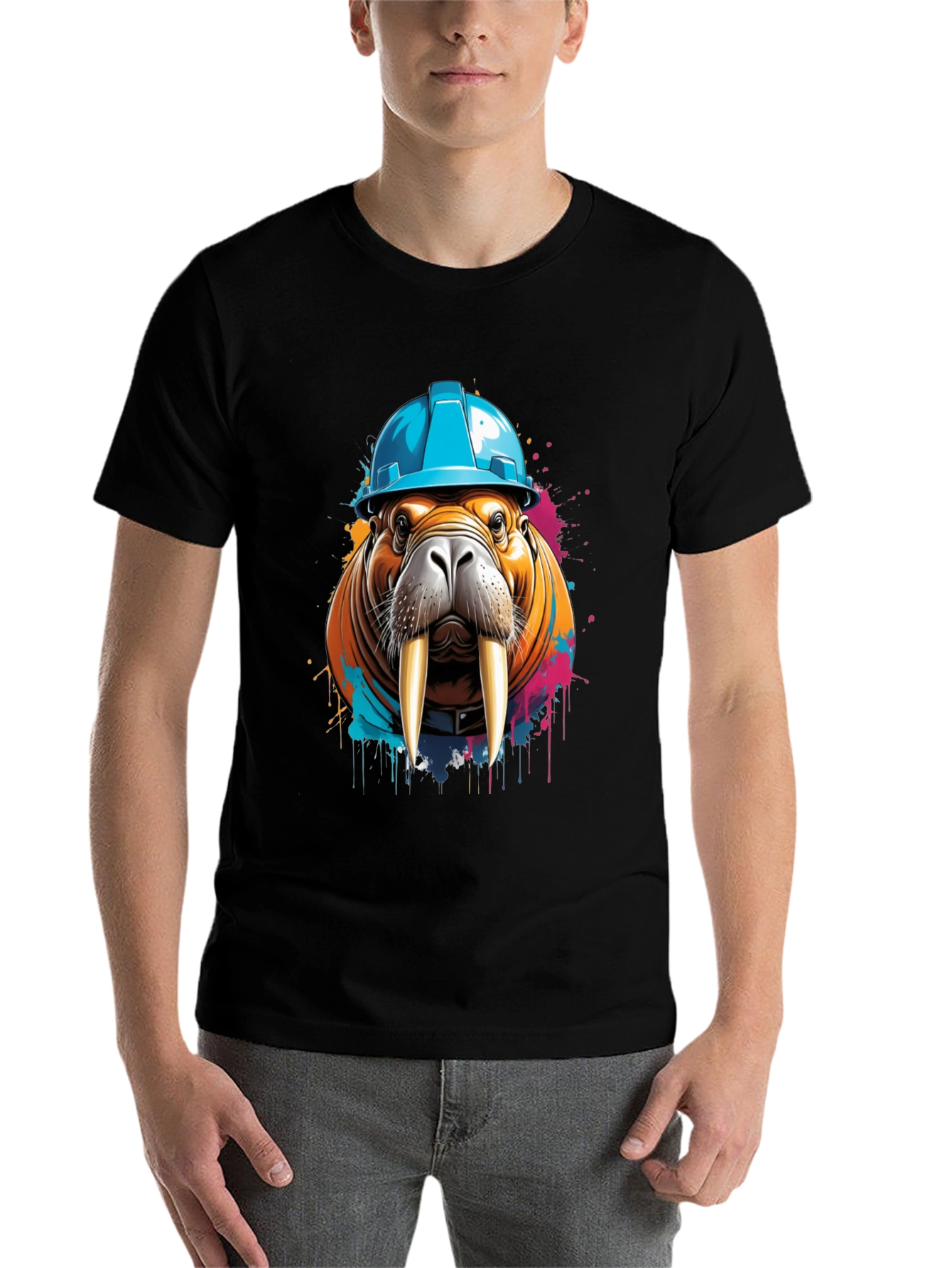 Black Walrus in Hard Hat Graphic Tee view 7