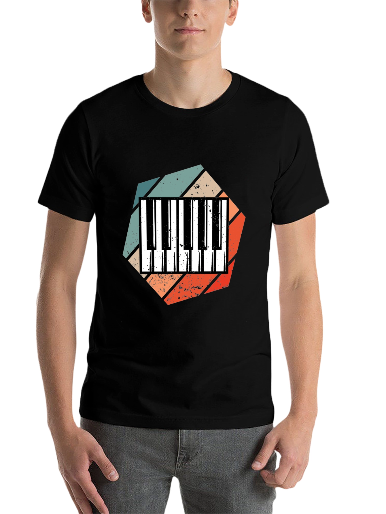 Black Retro Piano Keys T-Shirt - Music Lover Tee view 7