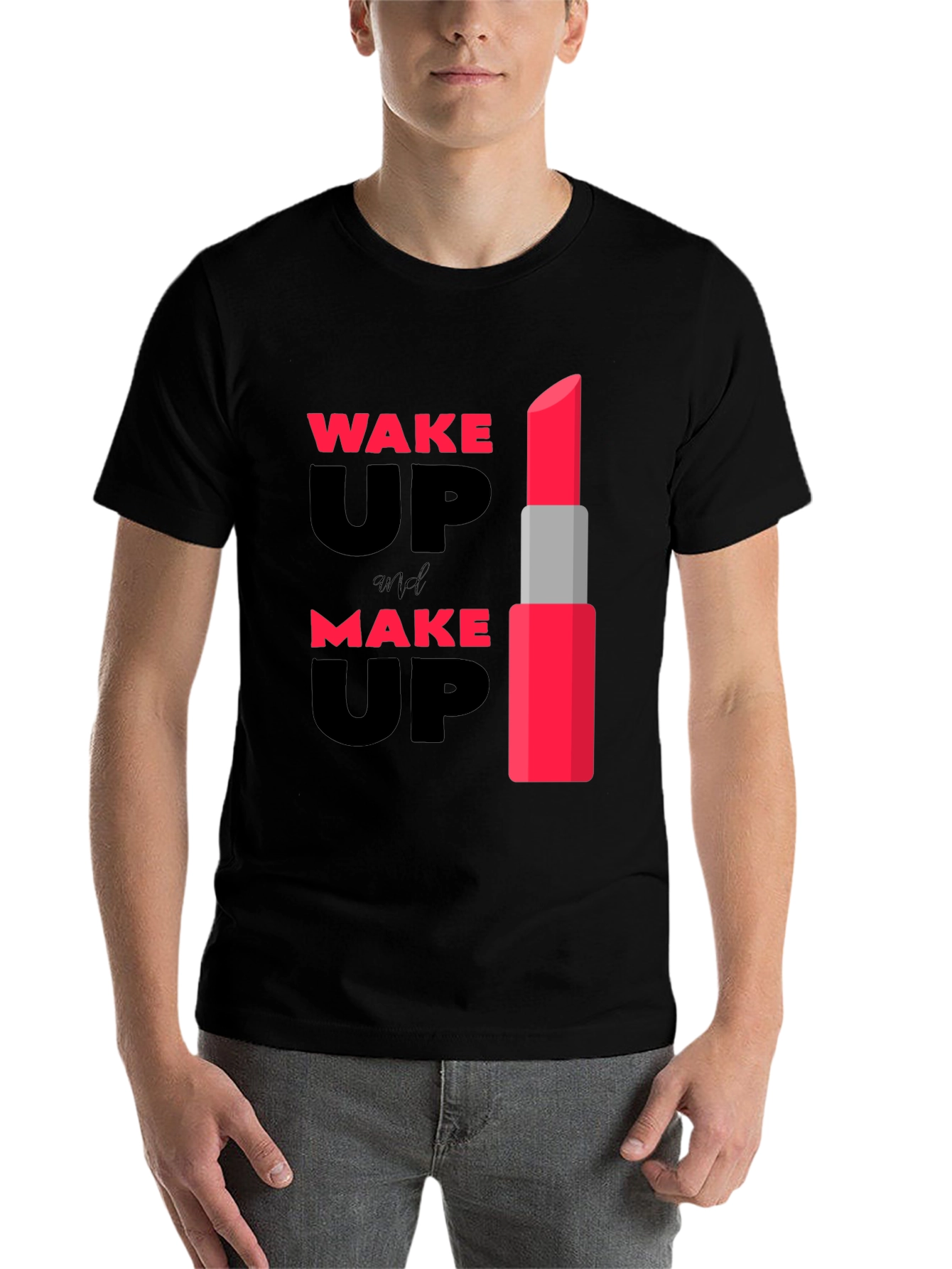 Black Wake Up & Make Up Lipstick Graphic Tee view 7
