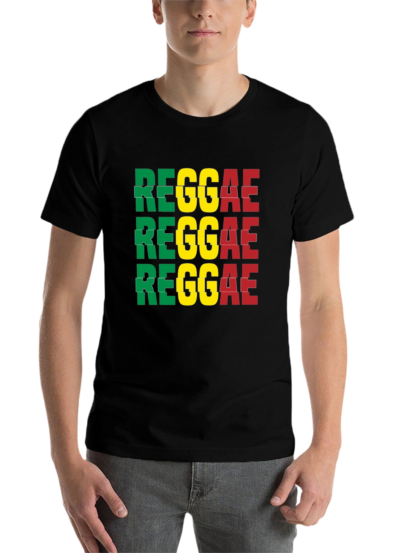 Black Reggae T-Shirt - Green, Yellow, Red view 7