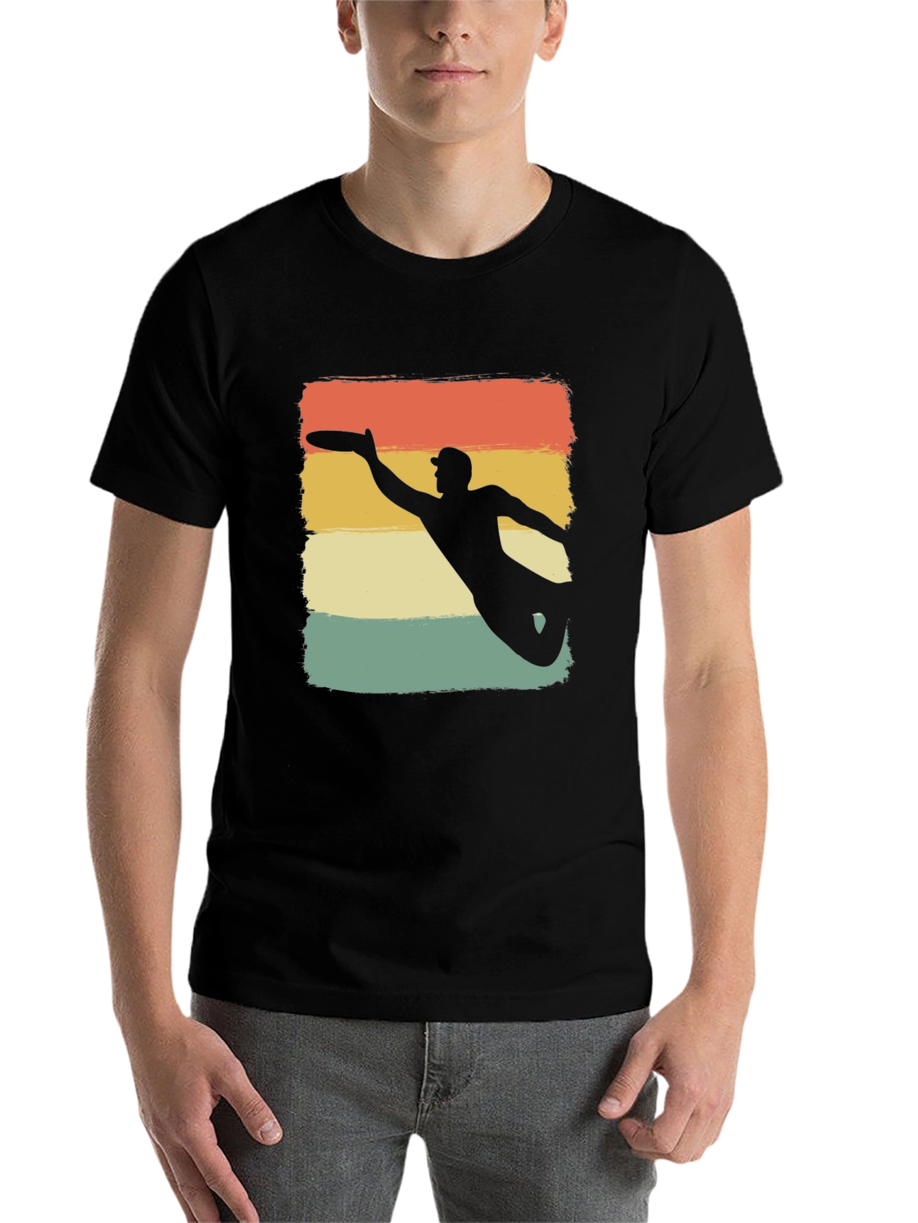 Black Retro Ultimate Frisbee Silhouette T-Shirt view 7