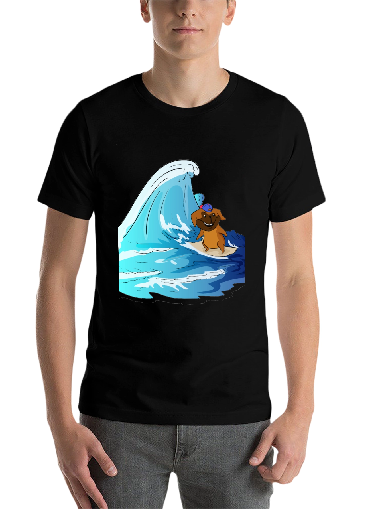 Black Surfing Dog T-Shirt view 7