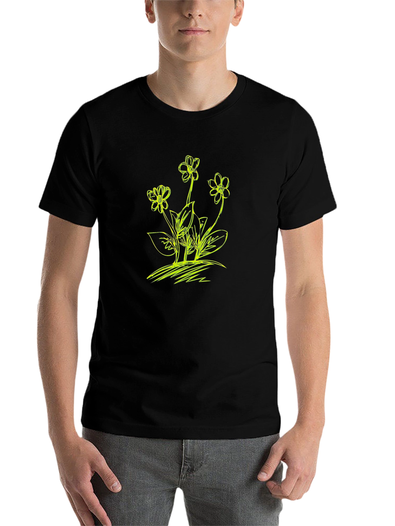 Black Floral Sketch Graphic T-Shirt - Black view 7