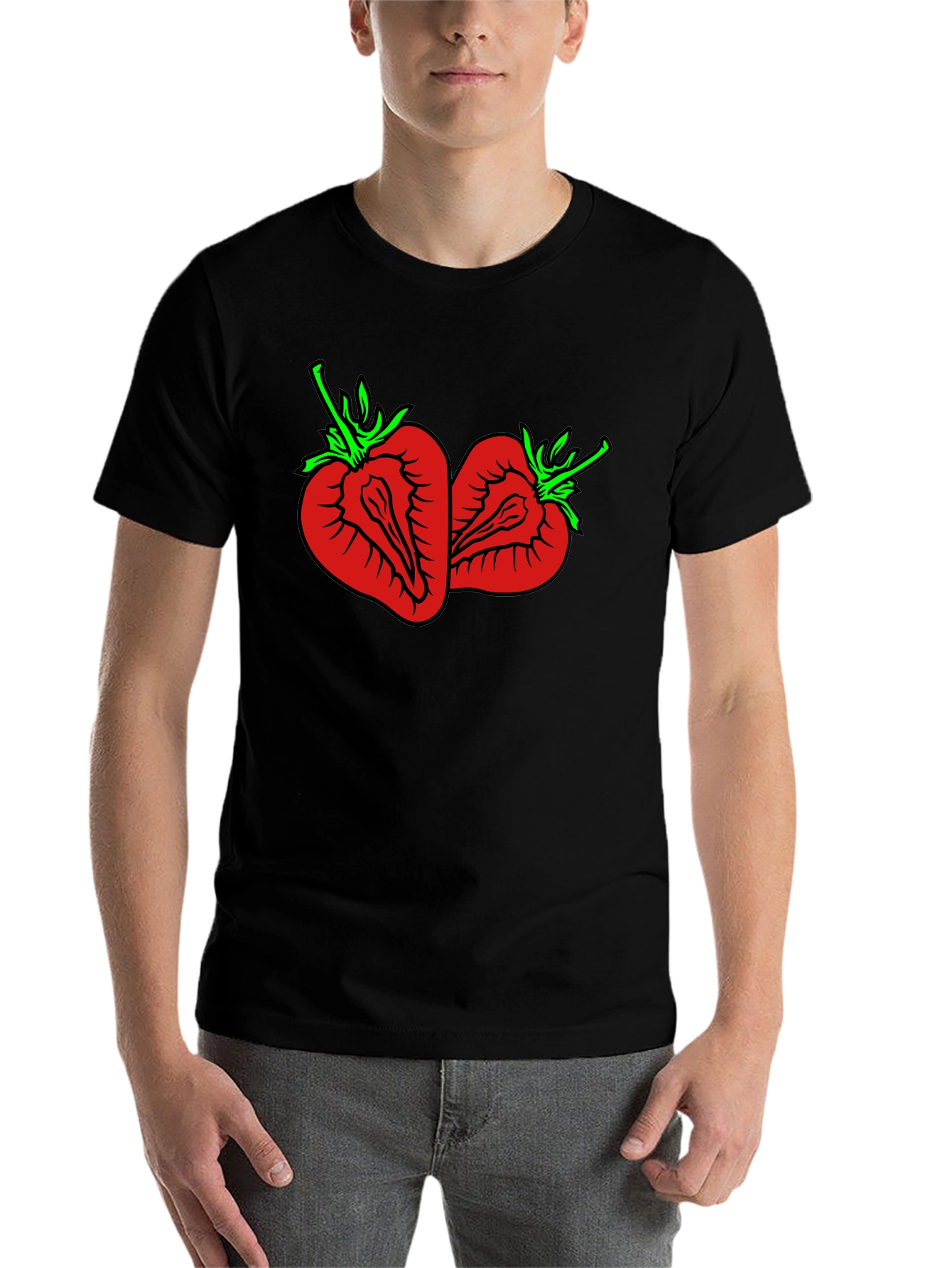 Black Strawberry Graphic Tee - Unisex Black T-Shirt view 7