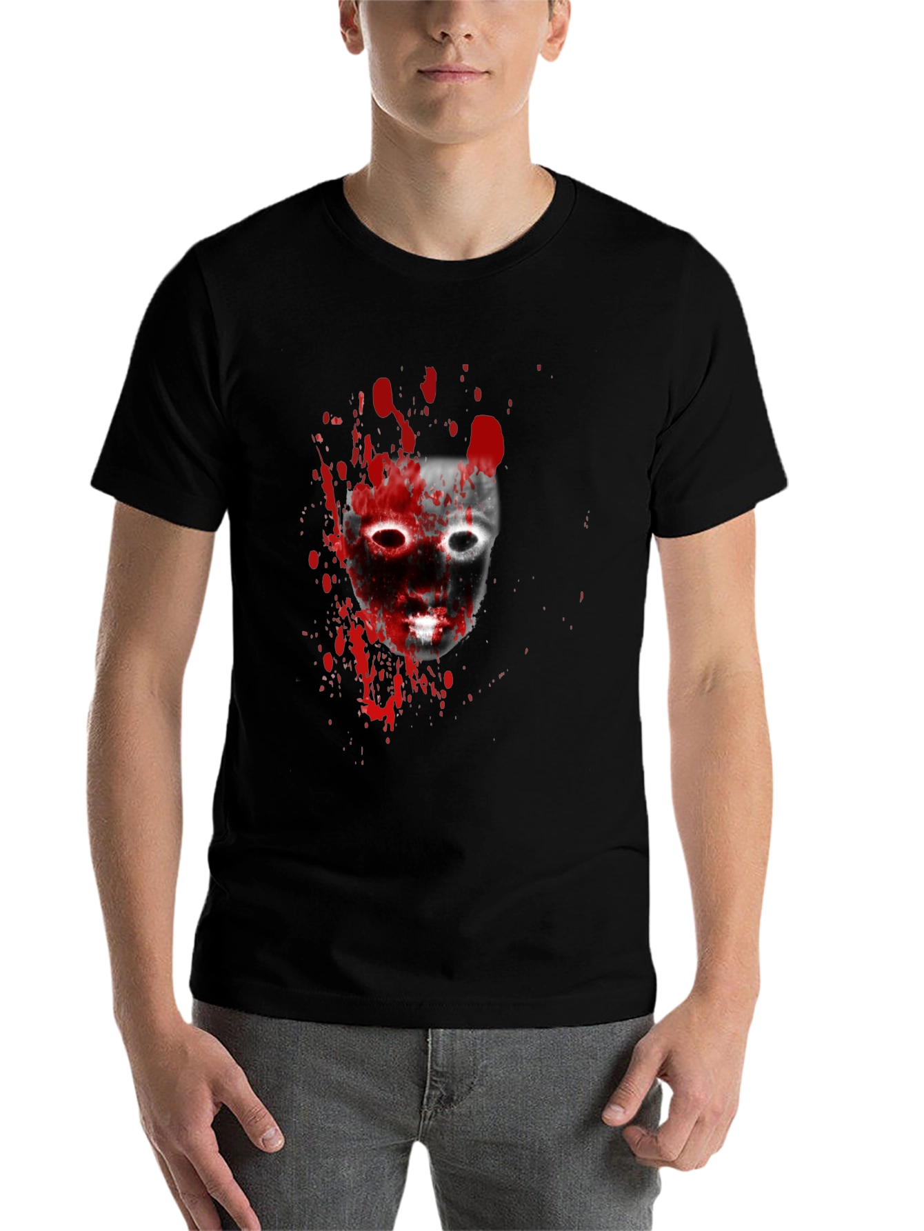 Black Bloody Mask Graphic Tee - Horrorcore Style view 7