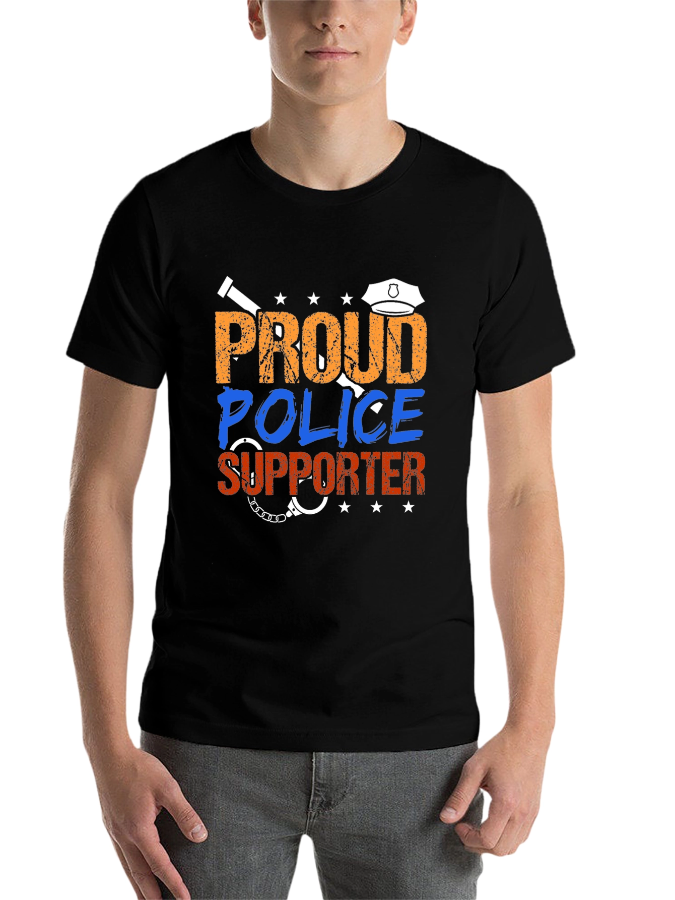 Black Proud Police Supporter Graphic Tee view 7