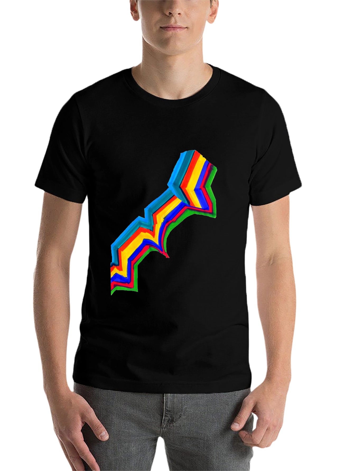 Black Rainbow Stripe Graphic Black T-Shirt view 7