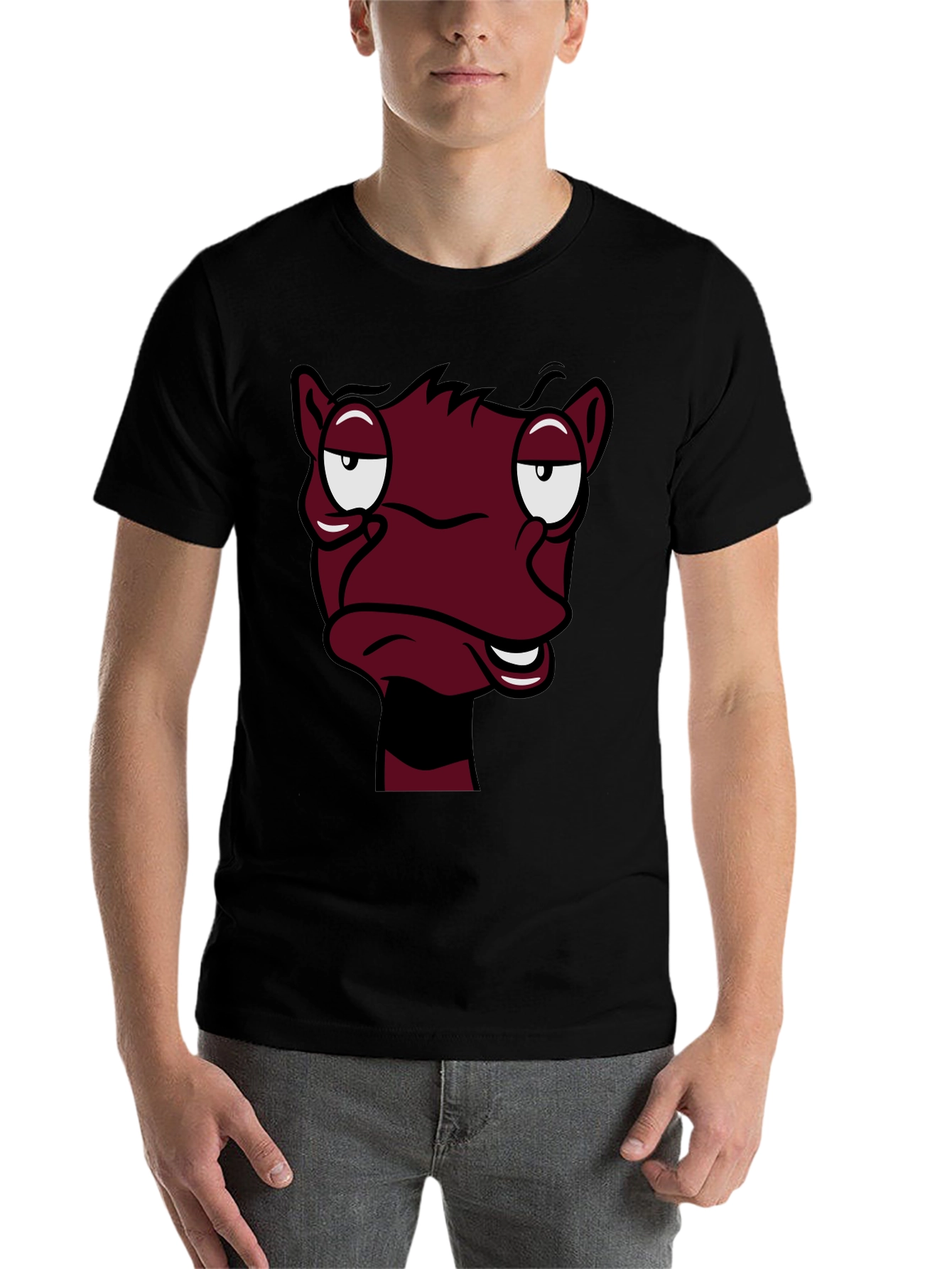Black Funny Cartoon Face Graphic Tee - Black T-Shirt view 7