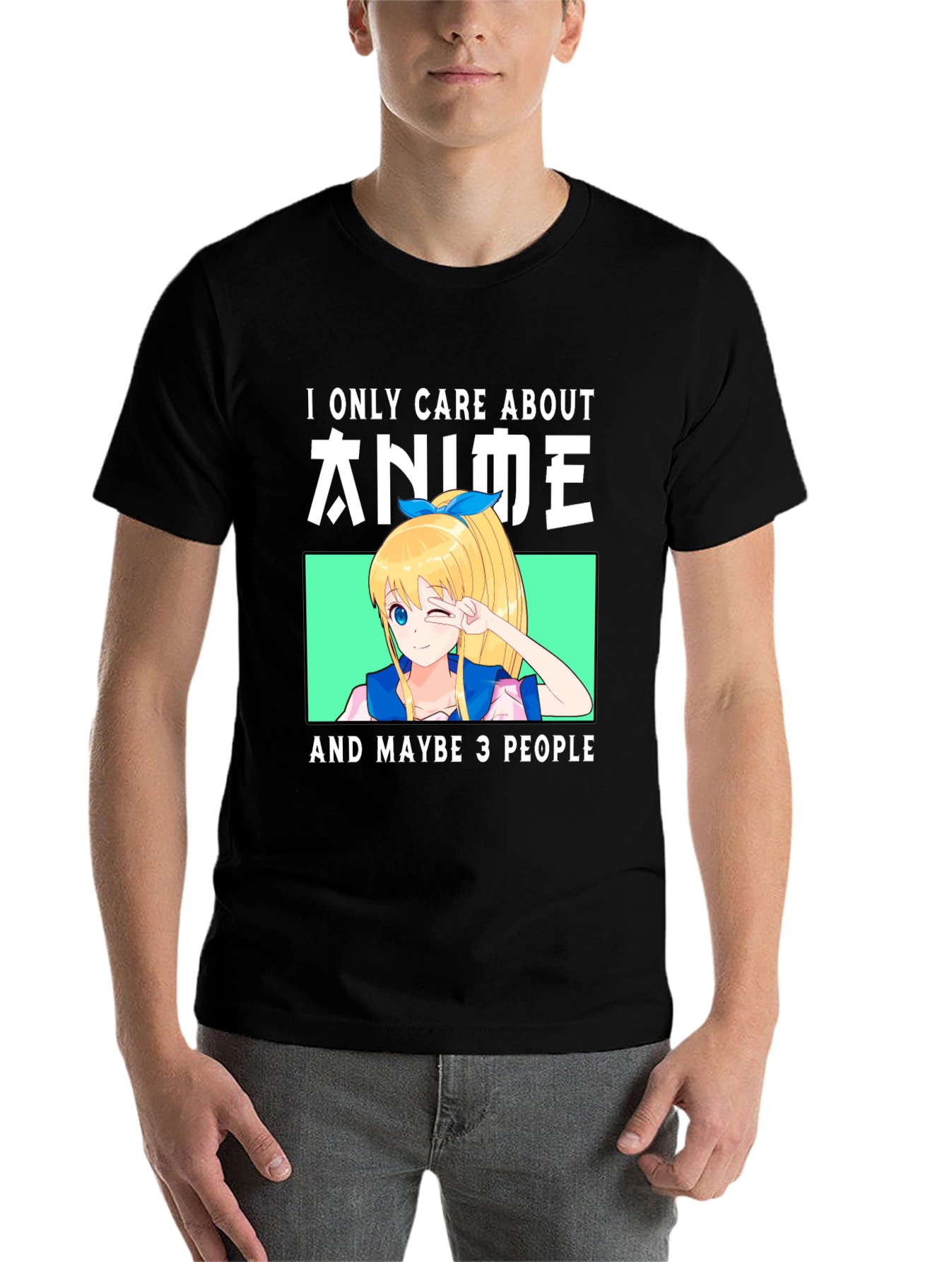 Black Anime Lover T-Shirt - "I Only Care About Anime" view 7