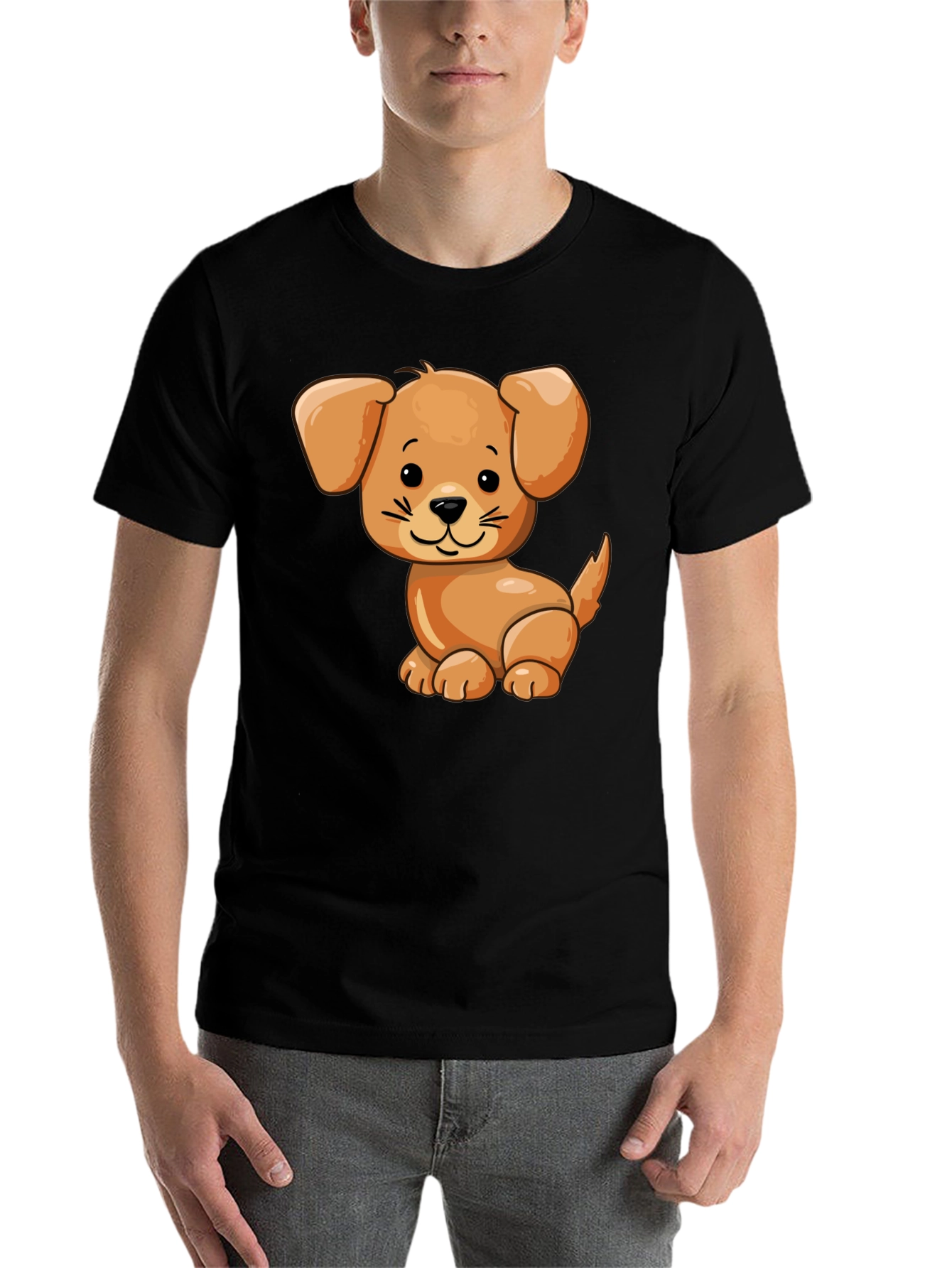 Black Cute Cartoon Dog Black T-Shirt view 7