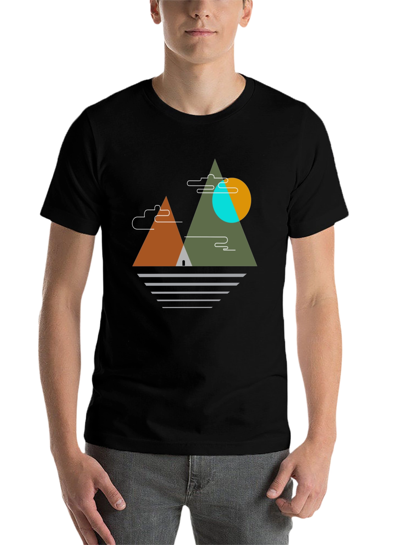 Black Geometric Mountain Graphic Tee - Black view 7
