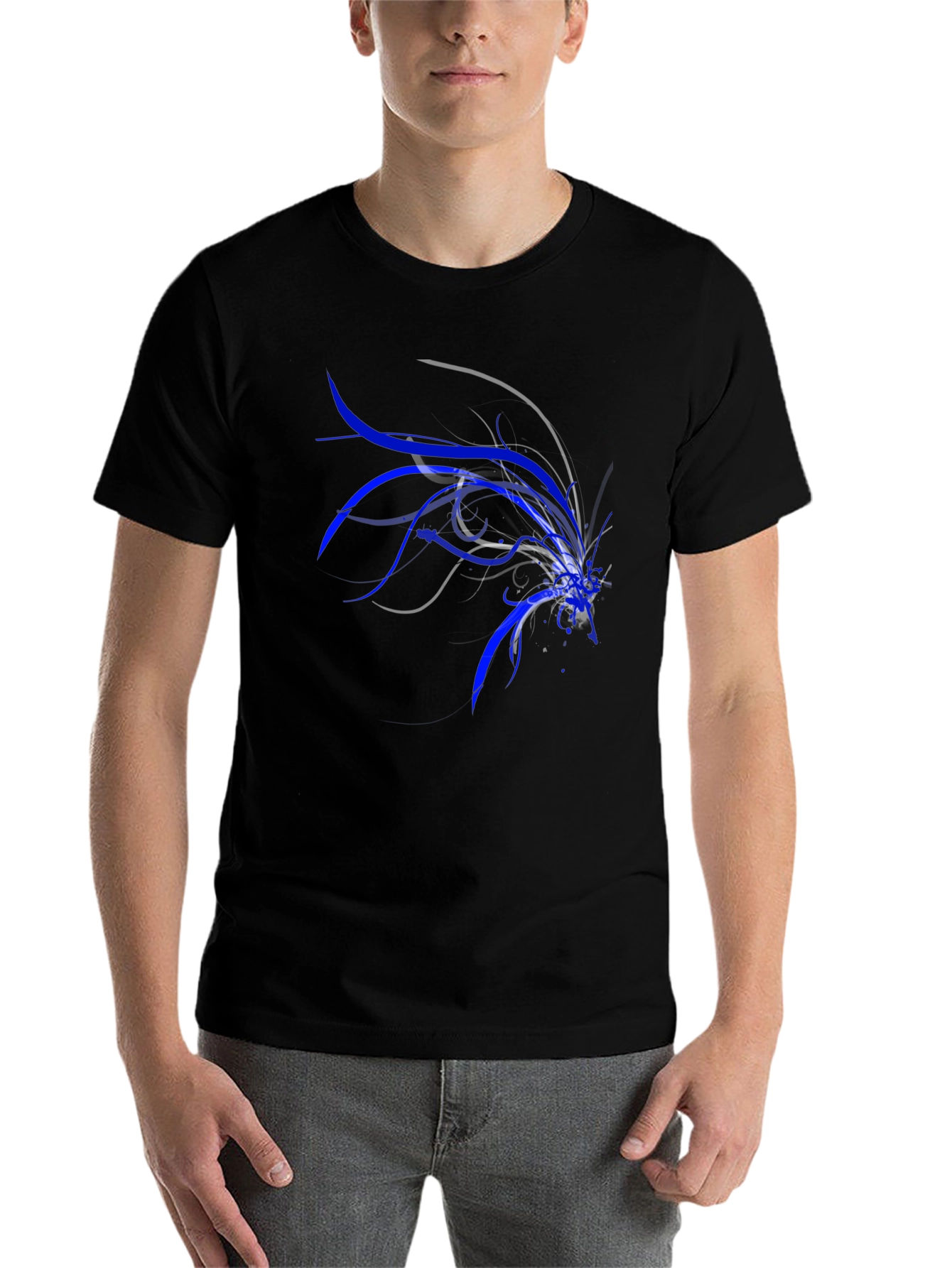 Abstract Blue Graphic Tee - Men's Black T-Shirt - 7