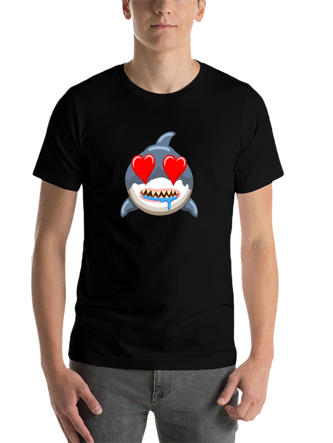 Black Shark Emoji T-Shirt with Heart Eyes - Black view 7