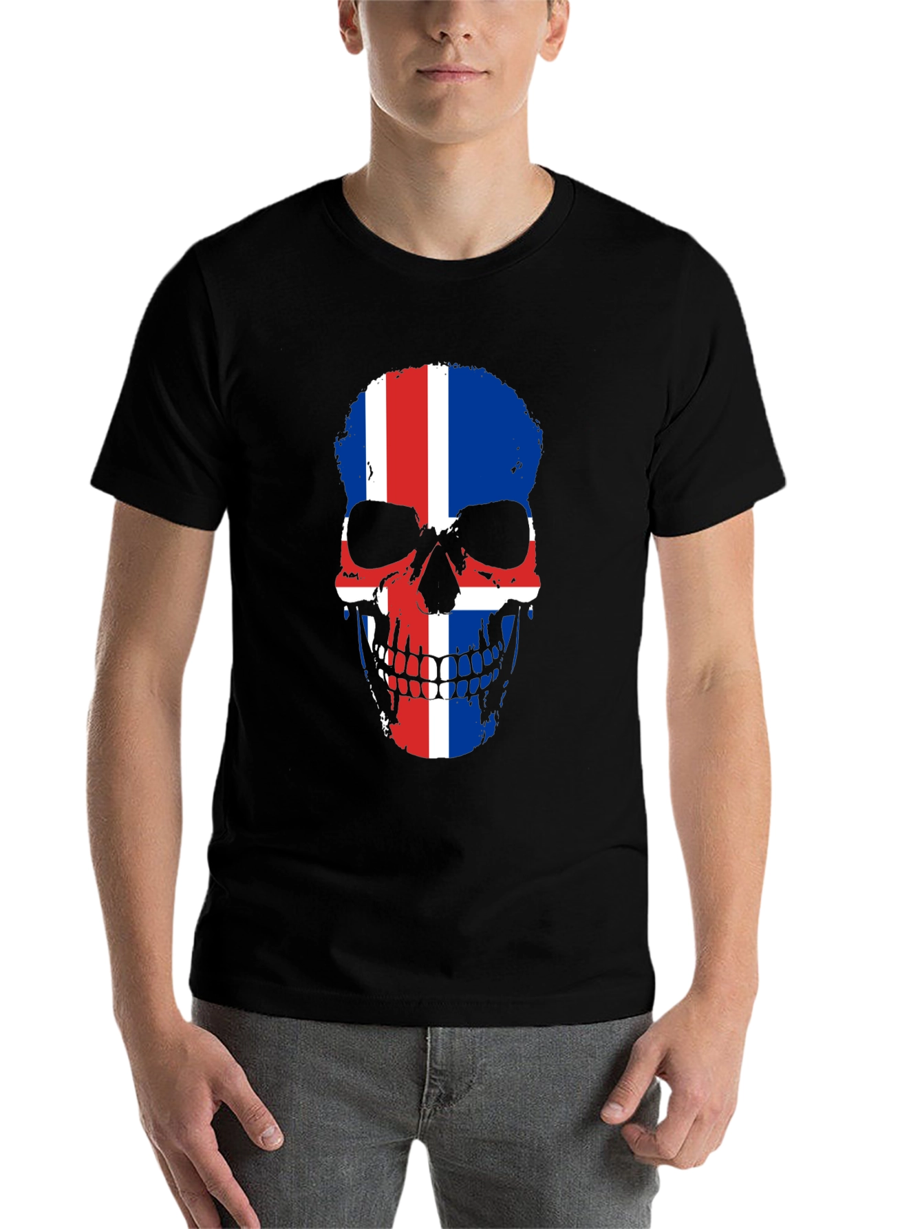 Black Iceland Flag Skull Graphic Tee - Black Cotton Shirt view 7