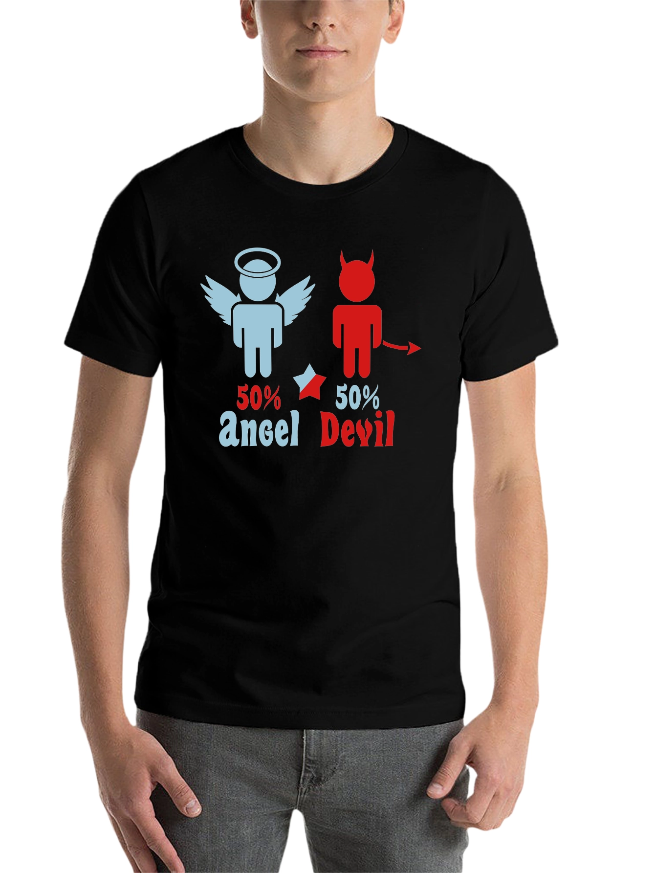Black 50% Angel 50% Devil Graphic Print T-Shirt view 7