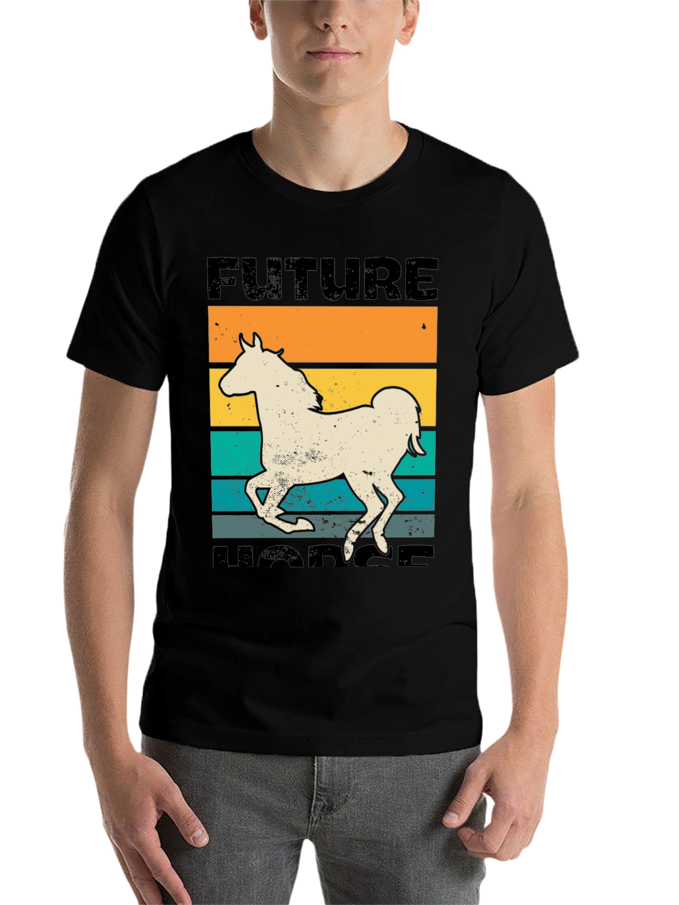 Black Future Horse T-Shirt - Retro Equestrian Design view 7