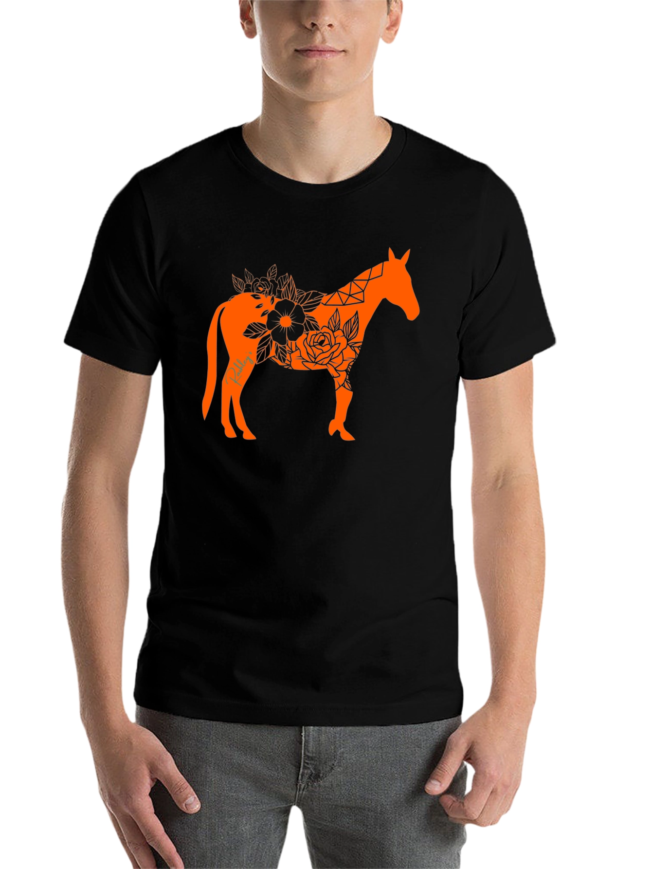Black Floral Horse Graphic Tee view 7