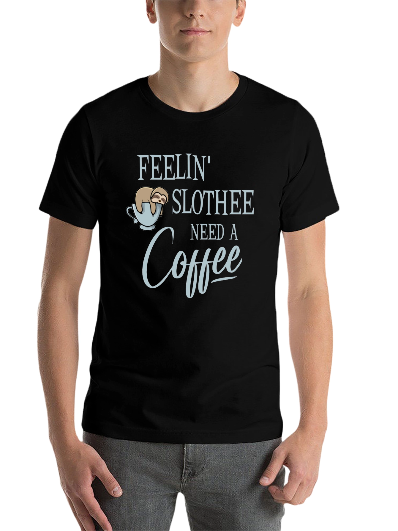 Black Feelin' Slothee Need A Coffee Men's T-Shirt view 7