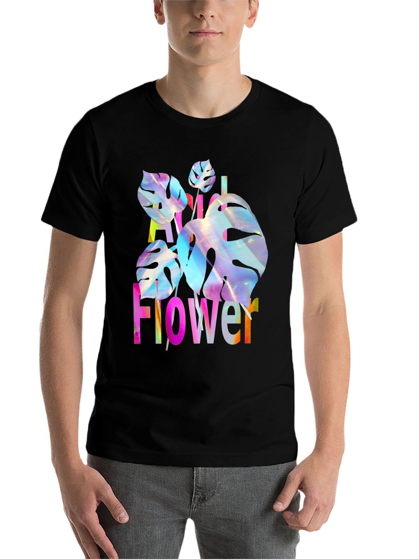 Black Floral Graphic Print Men's T-Shirt view 7