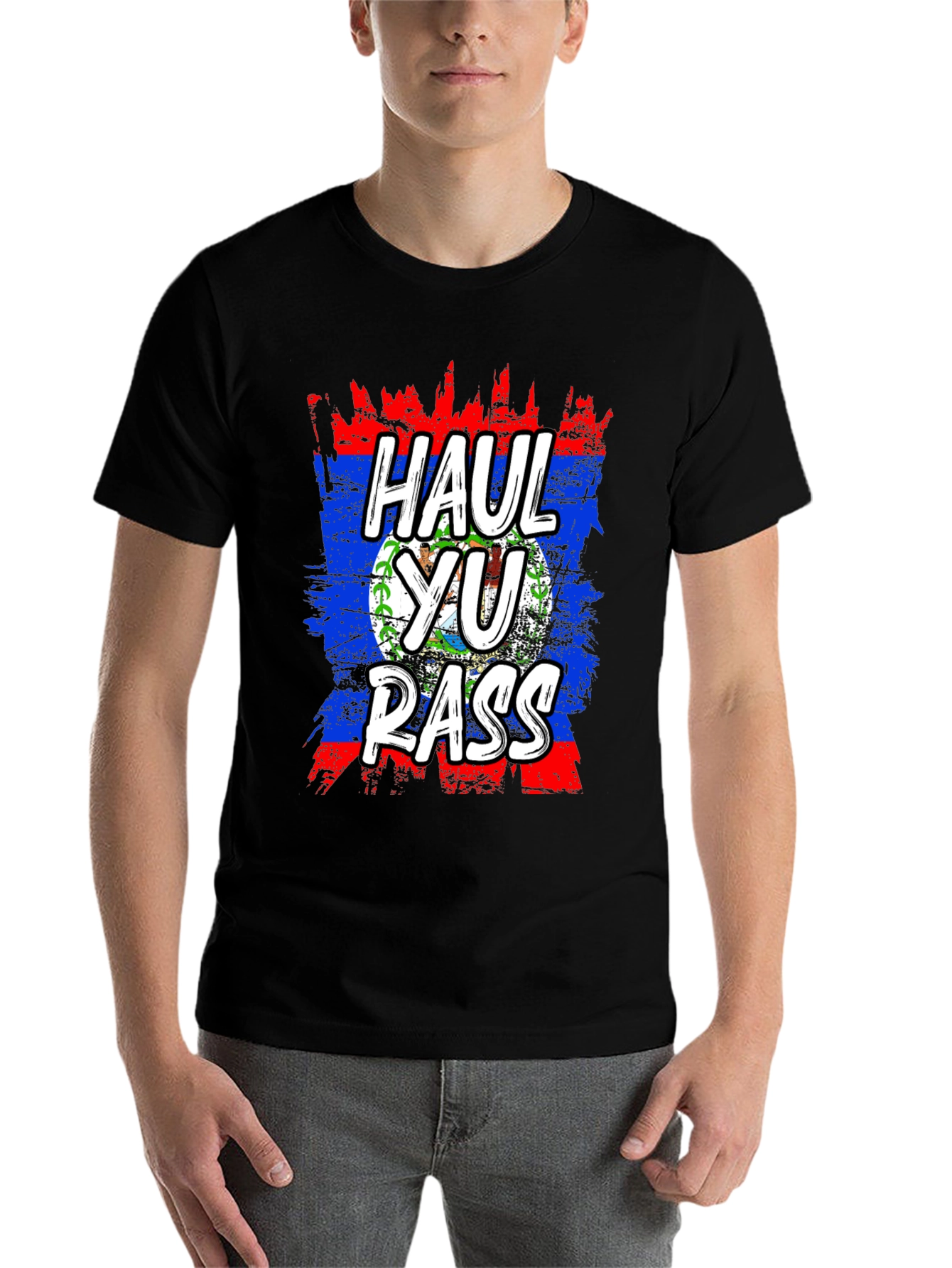 Black Haul Yu Rass T-Shirt - Belize Flag Graphic Tee view 7