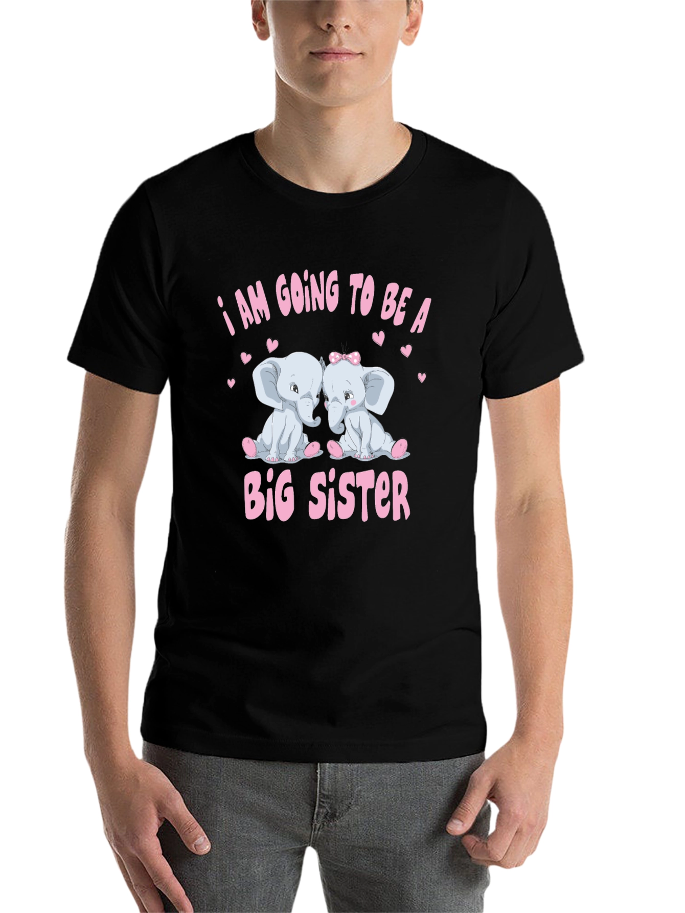 Black I am Going to be a Big Sister Elephant Baby Announcement T-Shirt view 7