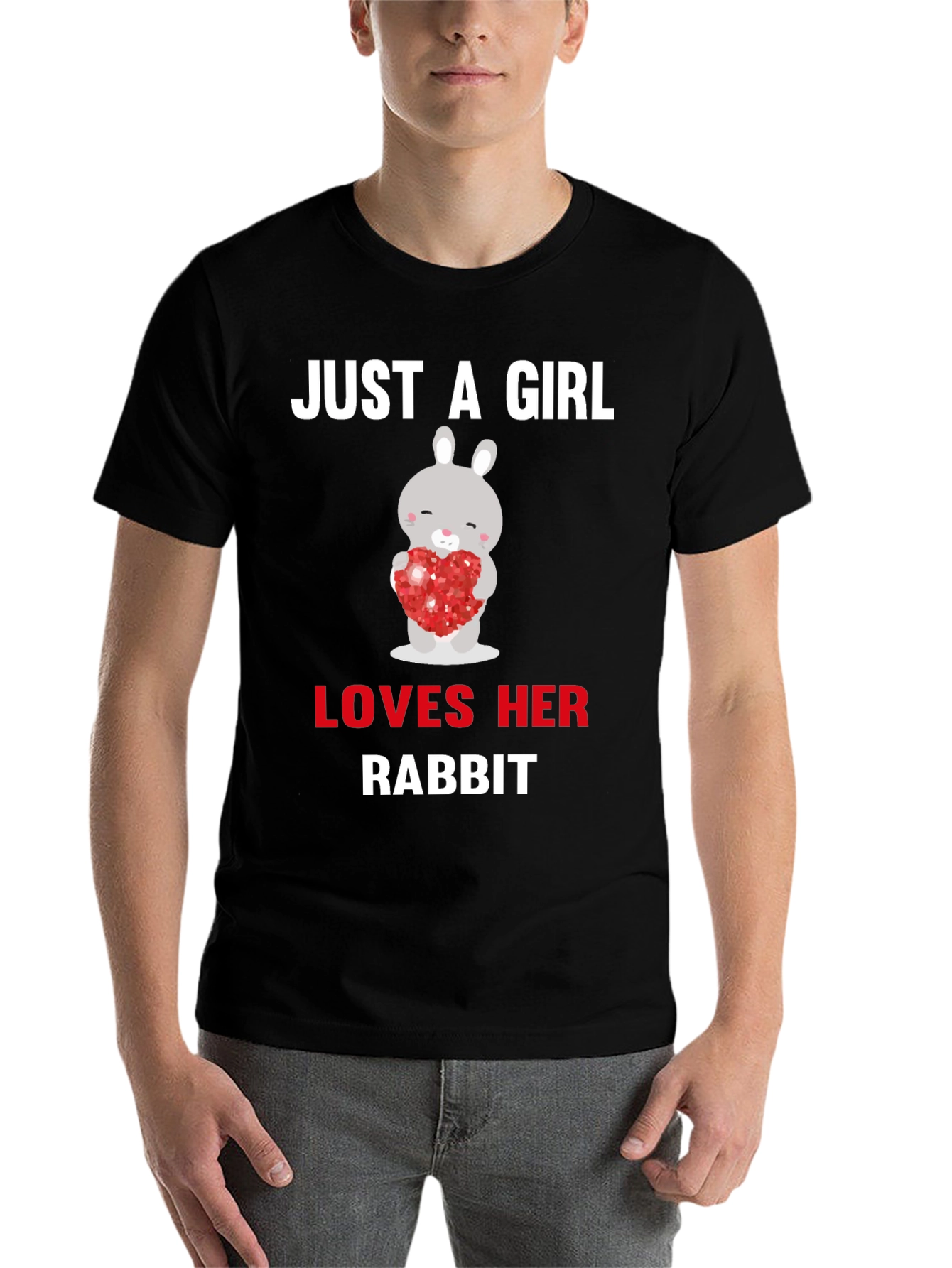 Black Just A Girl Loves Her Rabbit T-Shirt view 7