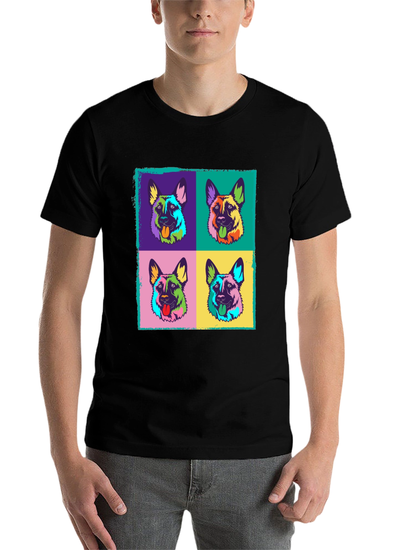 Black Pop Art Dog Print T-Shirt view 7