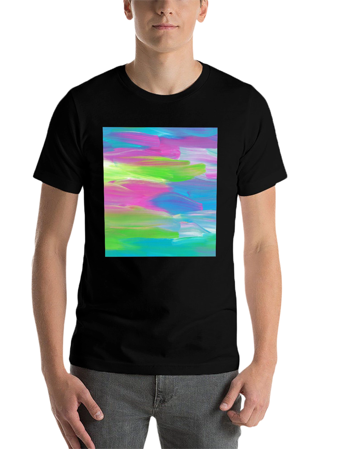 Black Abstract Art Graphic Tee - Modern Brushstroke T-Shirt view 7