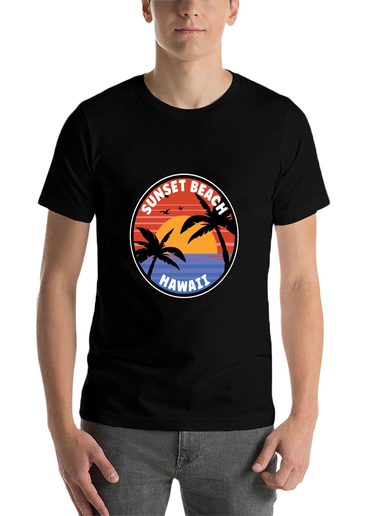 Black Sunset Beach Hawaii T-Shirt view 7