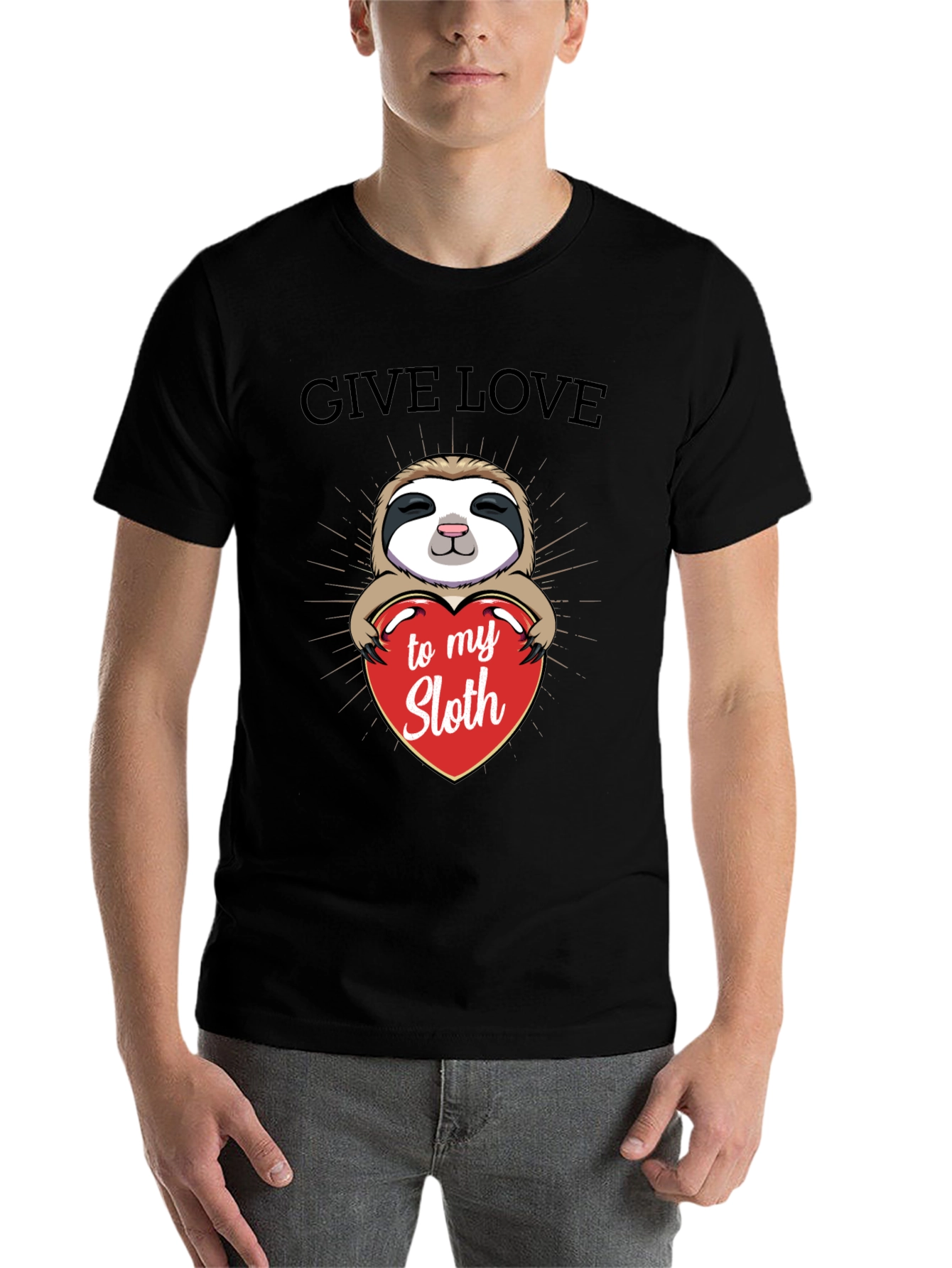 Black Give Love to My Sloth Graphic T-Shirt view 7