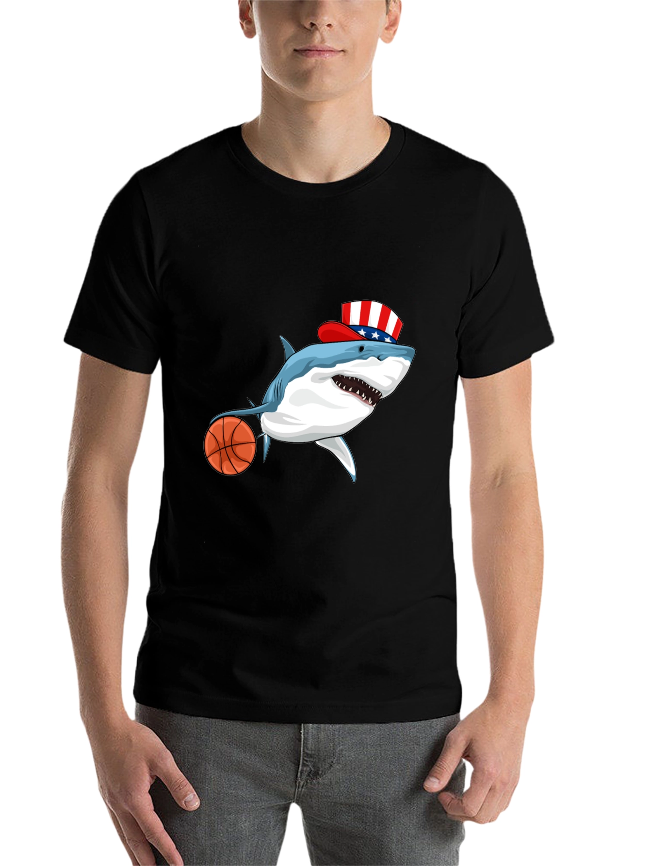 Black Shark Basketball Patriotic T-Shirt view 7