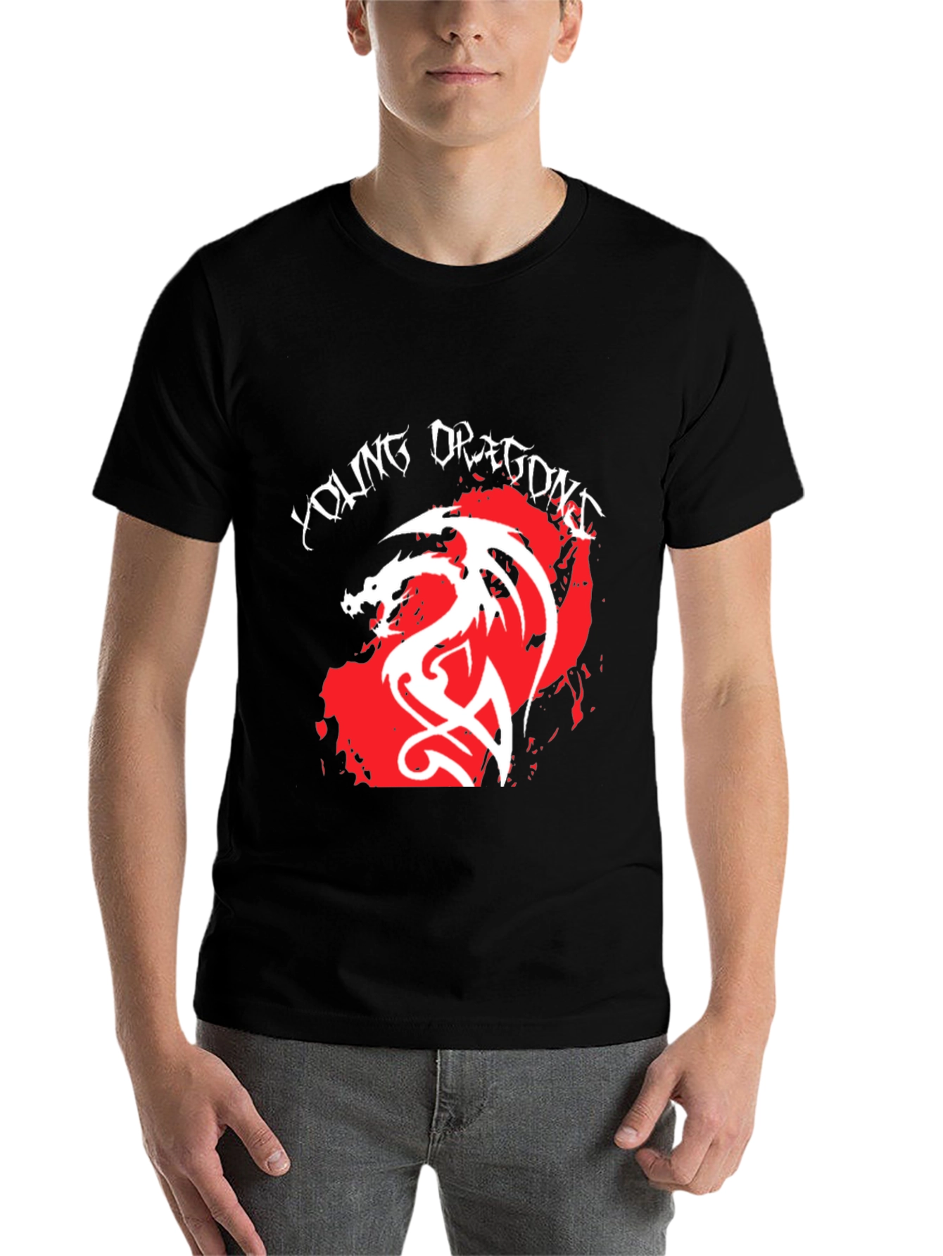 Black Young Dragons Graphic Tee - Black Cotton Blend T-Shirt view 7