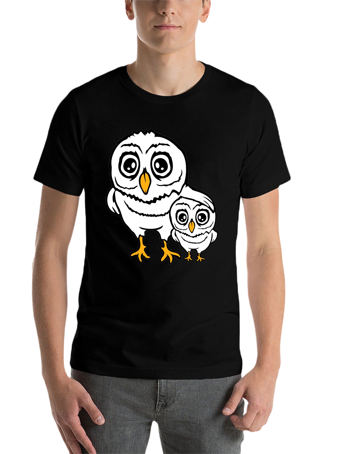 Black Cute Owl Family T-Shirt - Black Cotton Tee view 7