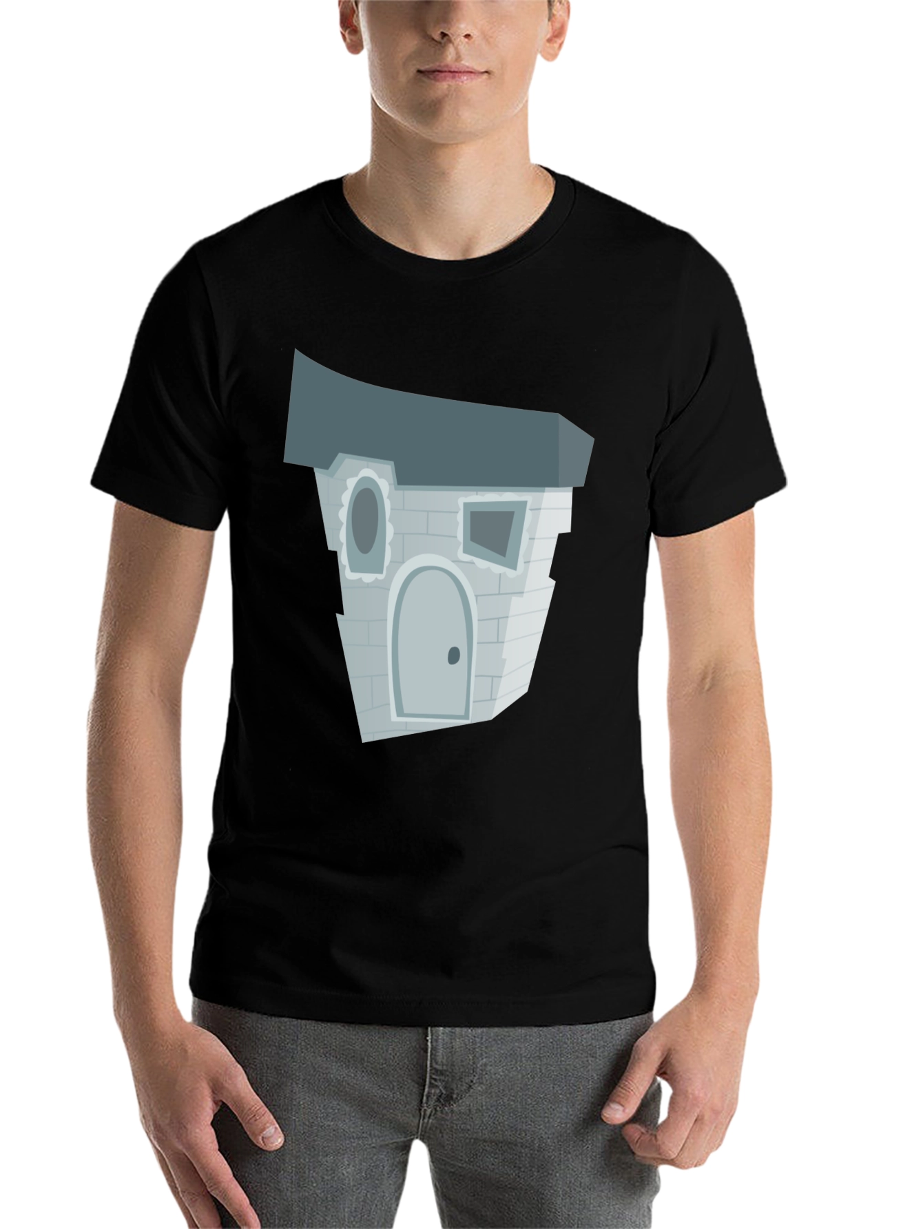 Black Cartoon Haunted House T-Shirt view 7