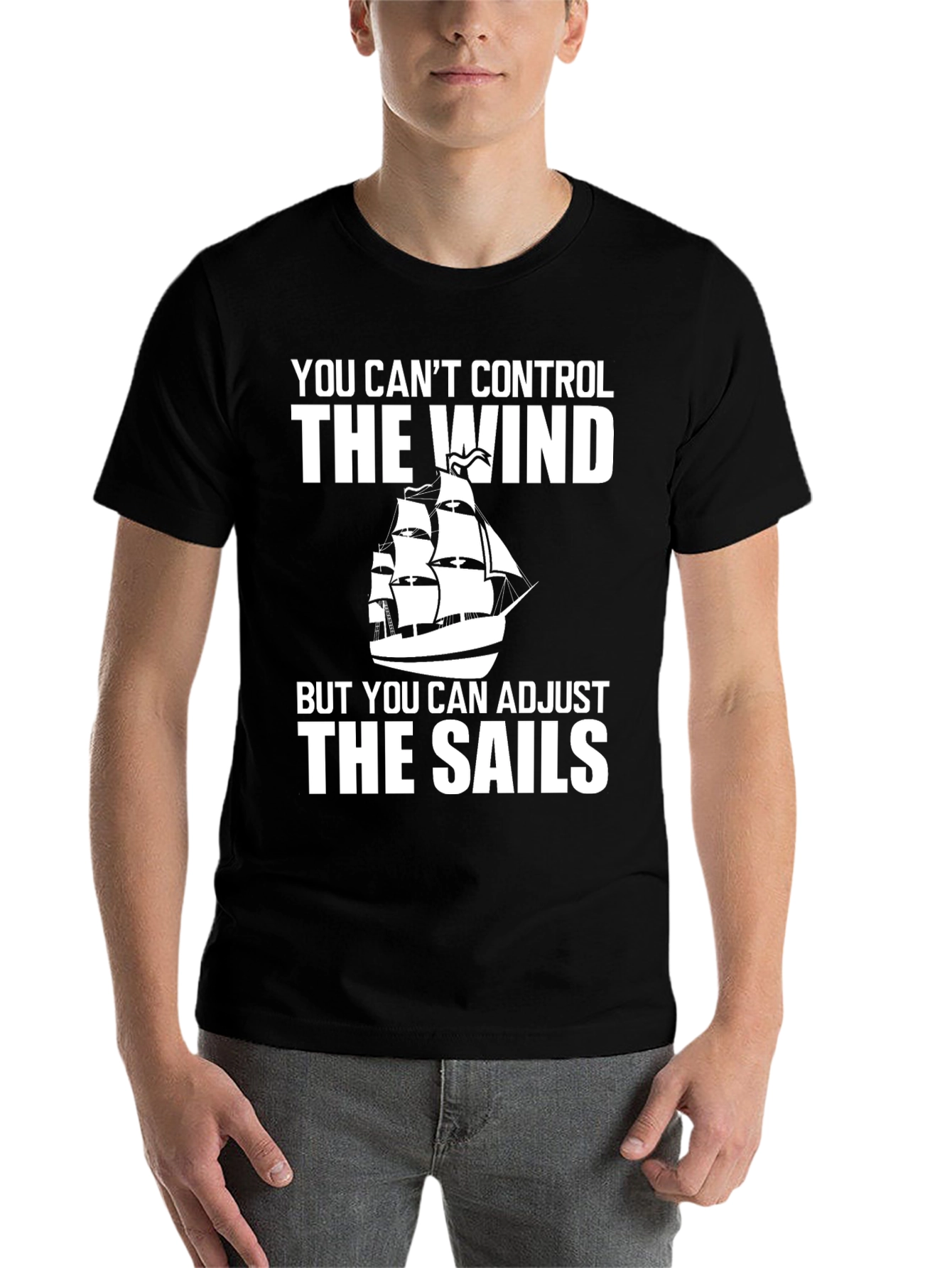 Black Nautical T-Shirt: Adjust the Sails Tee view 7