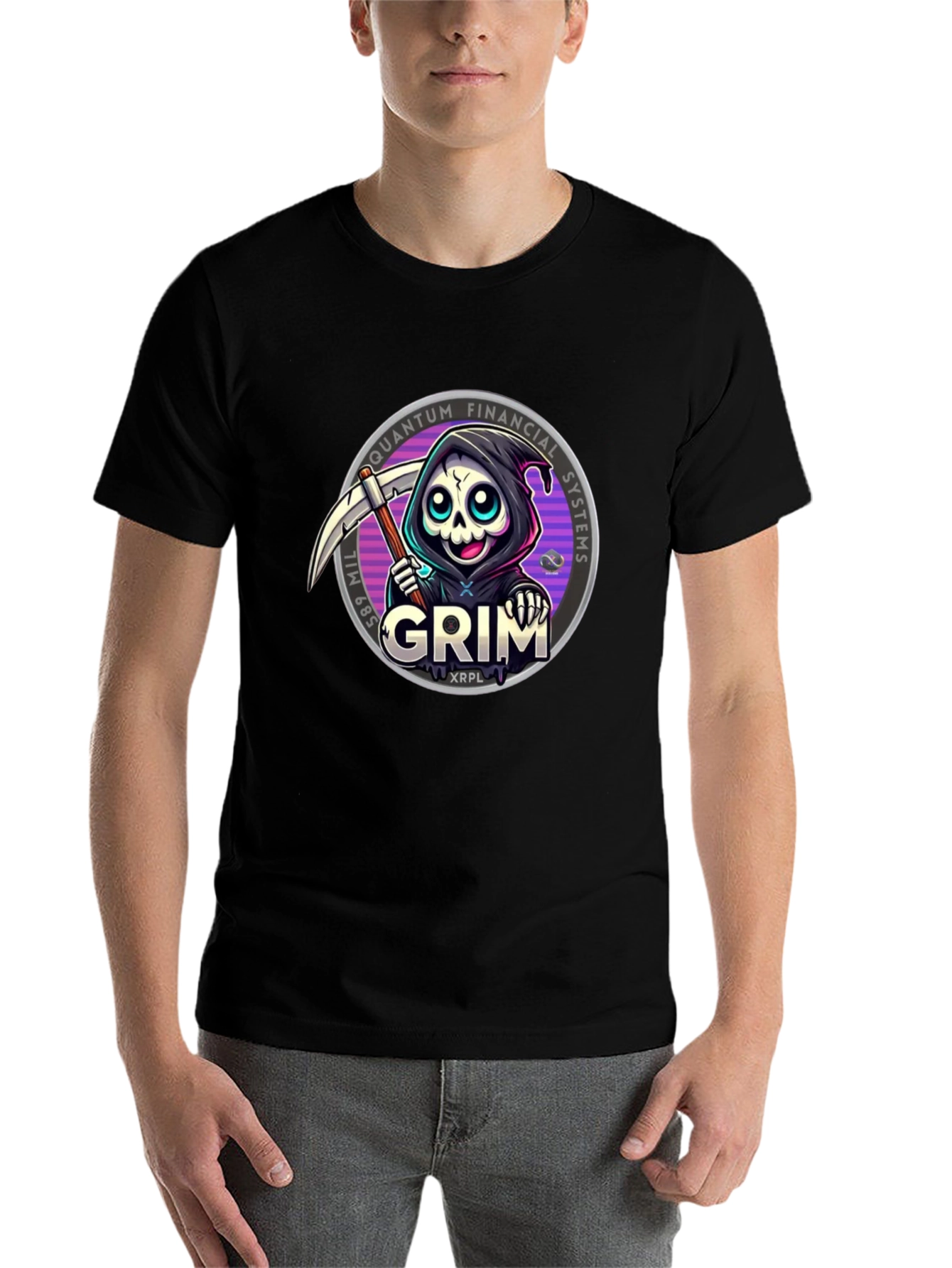 Black Grim Reaper Crypto T-Shirt - Quantum Financial Systems view 7
