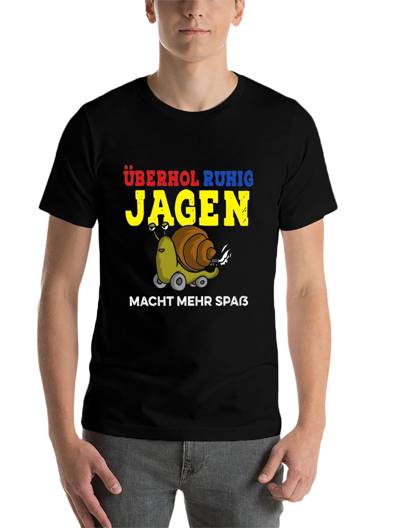 Black Funny Snail Racing T-Shirt - Overhol Ruhig Jagen view 7