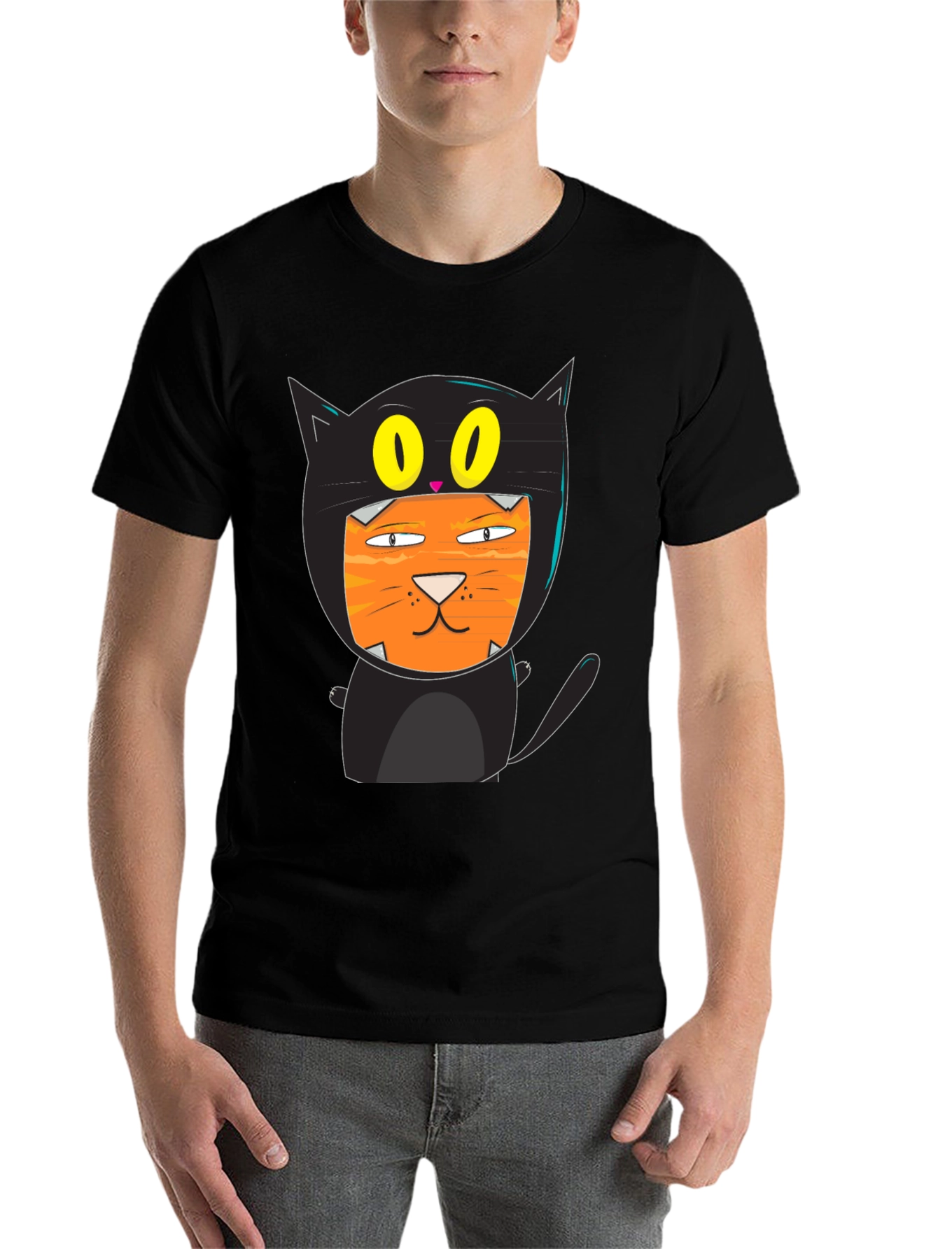 Black Funny Cat Costume T-Shirt Black Cotton view 7