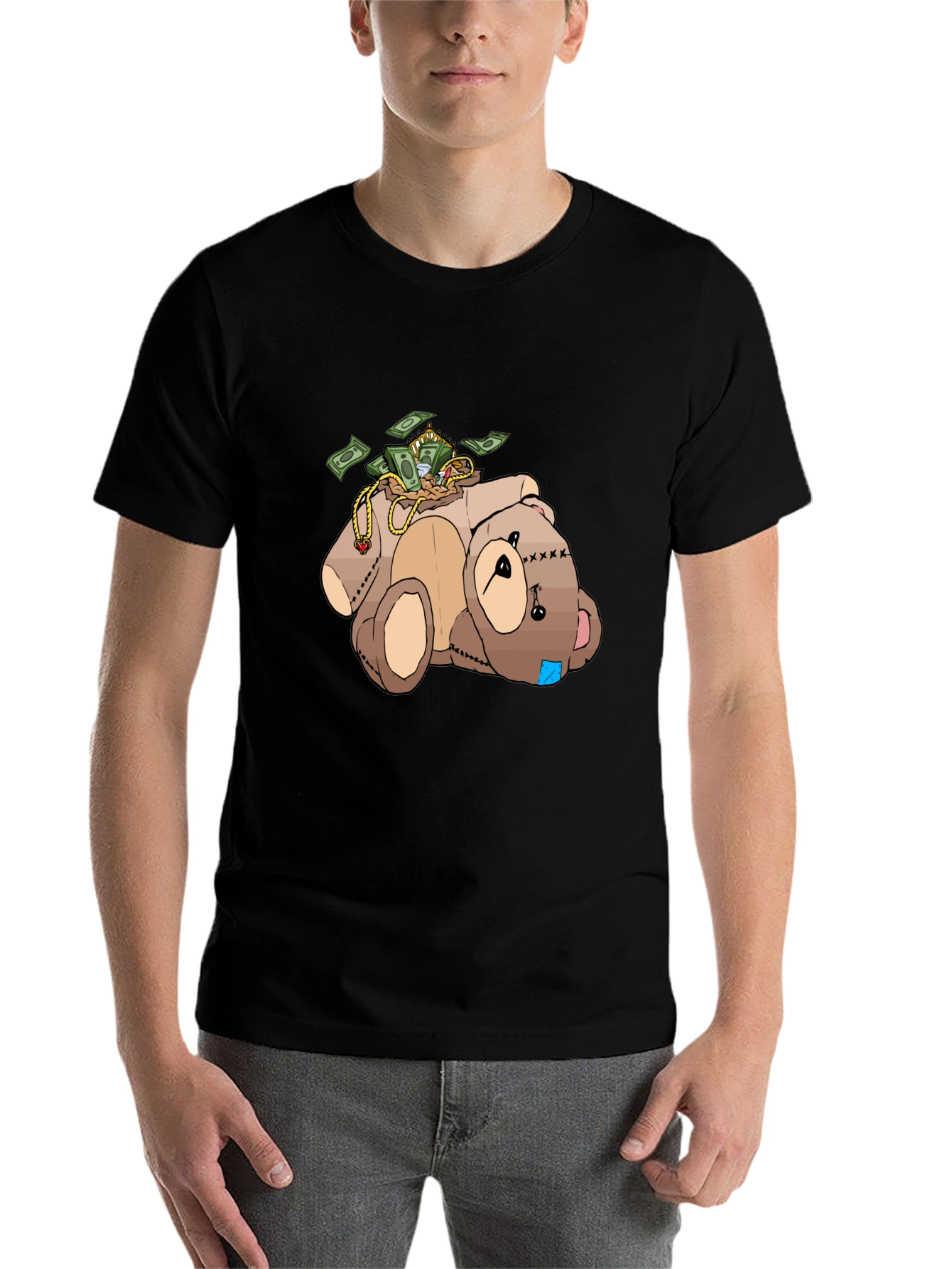 Black Money Bear T-Shirt - Cartoon Graphic Tee view 7