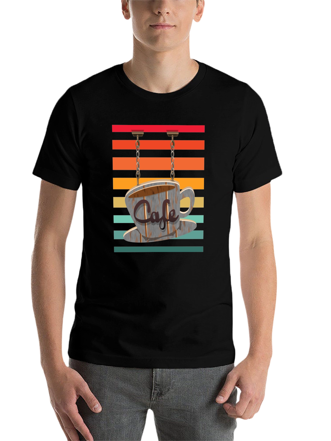 Black Cafe Sign Graphic Tee - Retro Coffee Lover's T-Shirt view 7