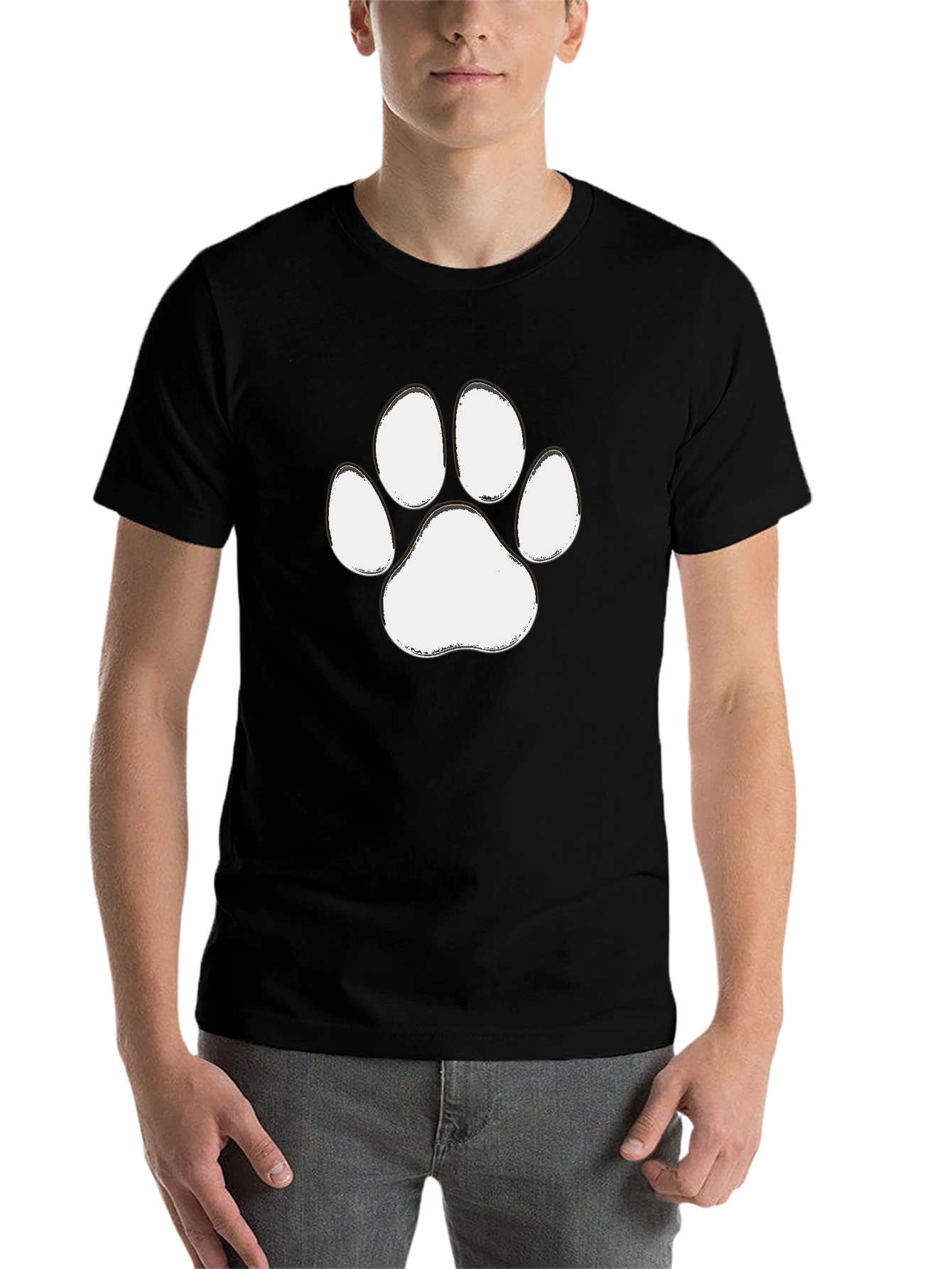 Black Paw Print Graphic Tee - Casual Black T-Shirt view 7