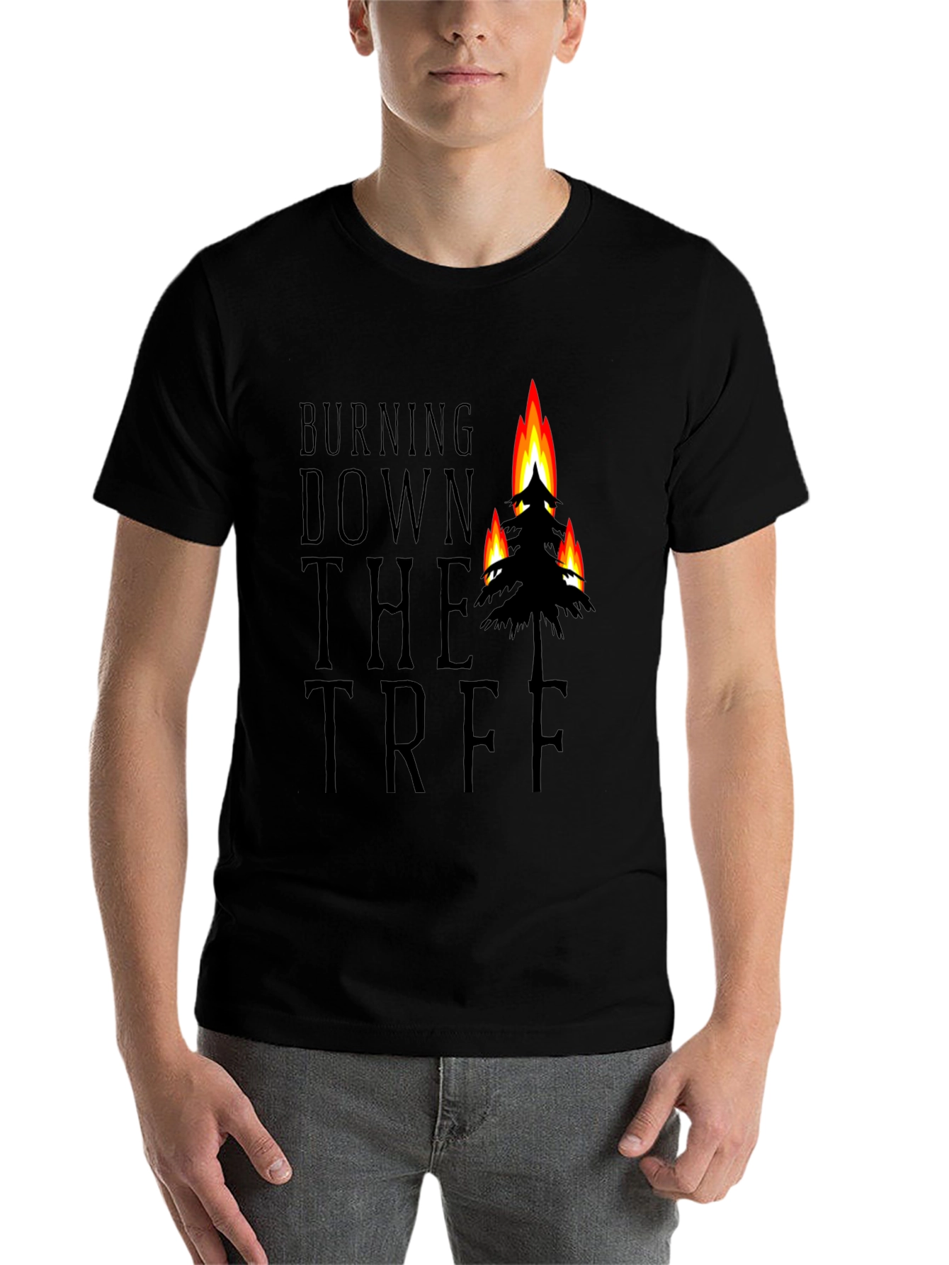 Black Burning Down the Tree Black Graphic T-Shirt view 7