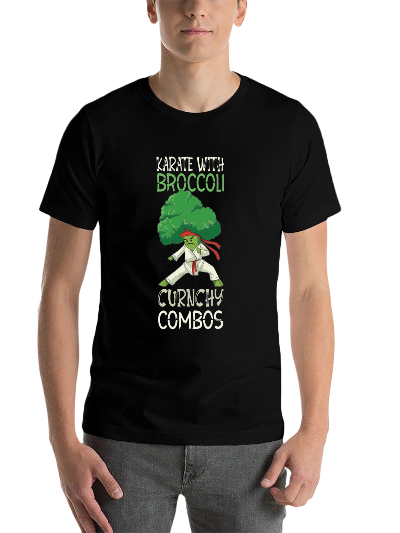 Black Karate Broccoli Funny T-Shirt view 7