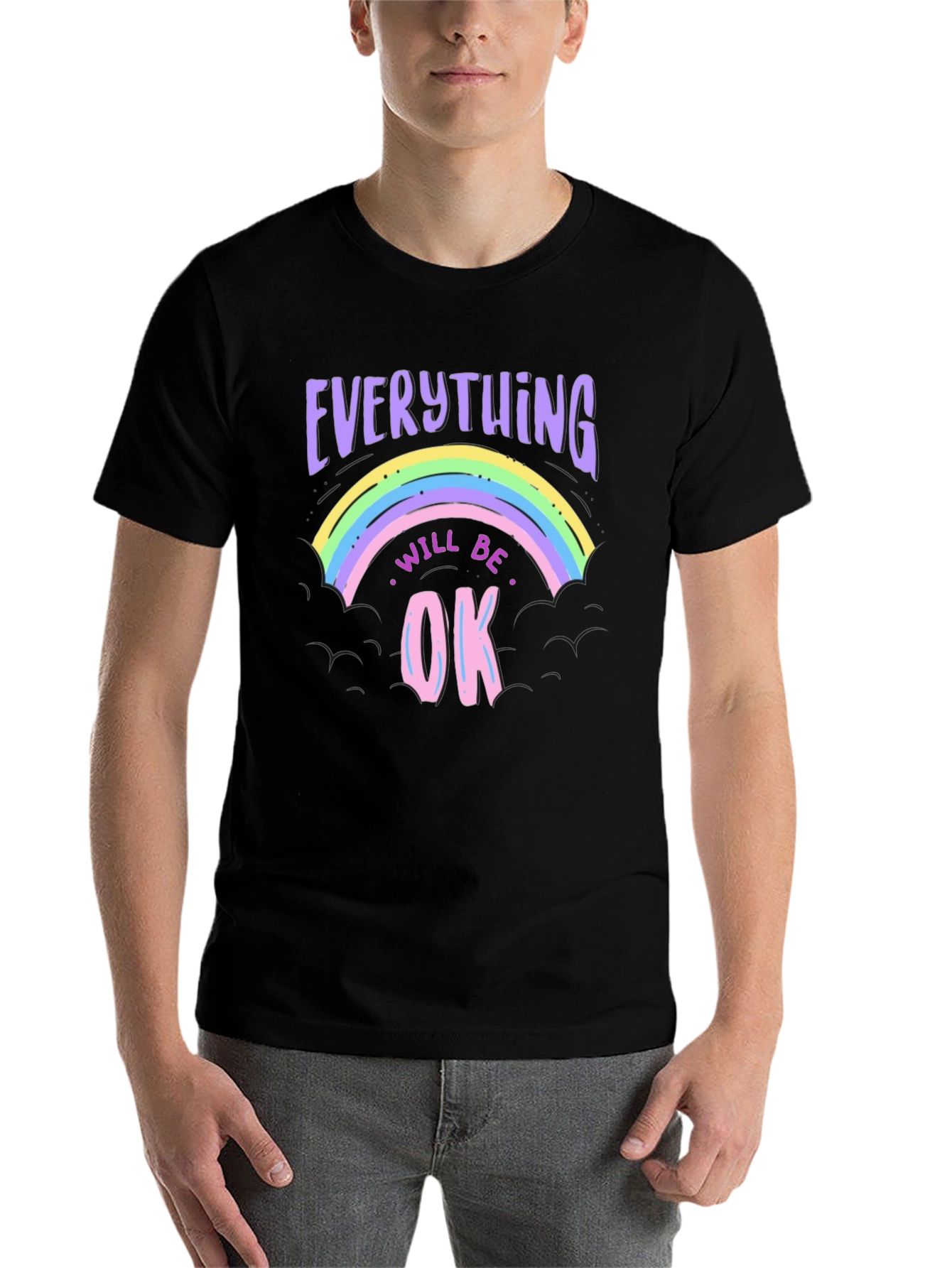 Black Everything Will Be Ok Rainbow Graphic T-Shirt view 7