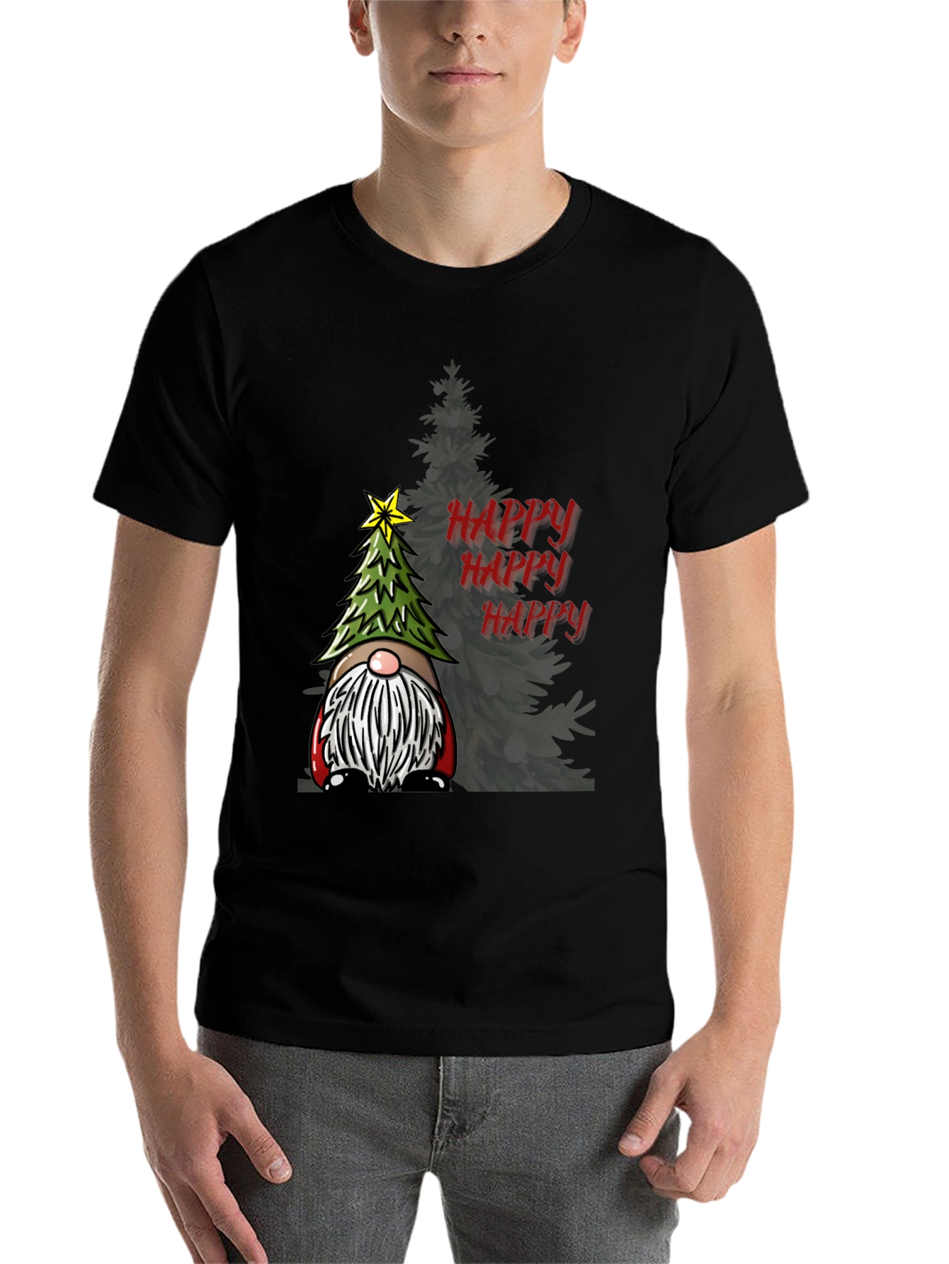 Black Happy Gnome Christmas T-Shirt view 7