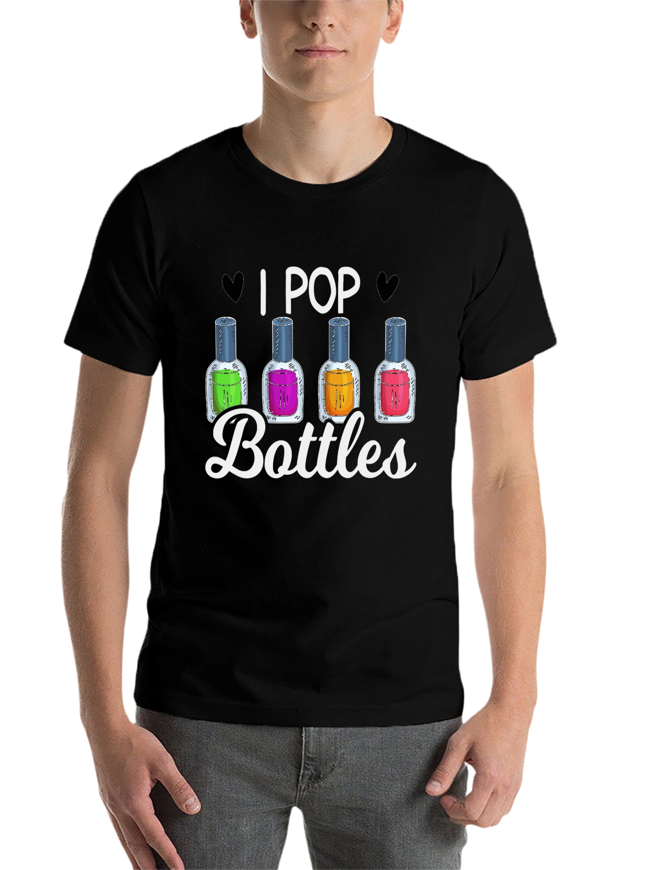 Black I Pop Bottles Funny T-Shirt view 7