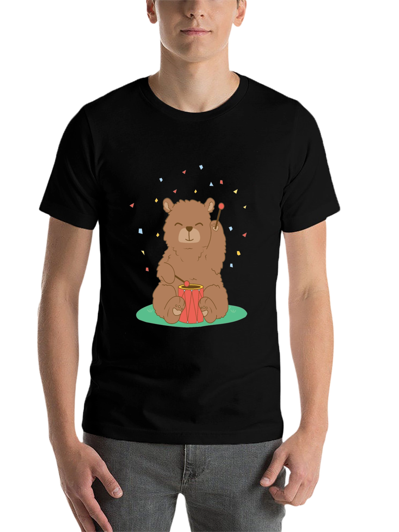 Black Bear Drummer Graphic T-Shirt - Black Cotton Tee view 7