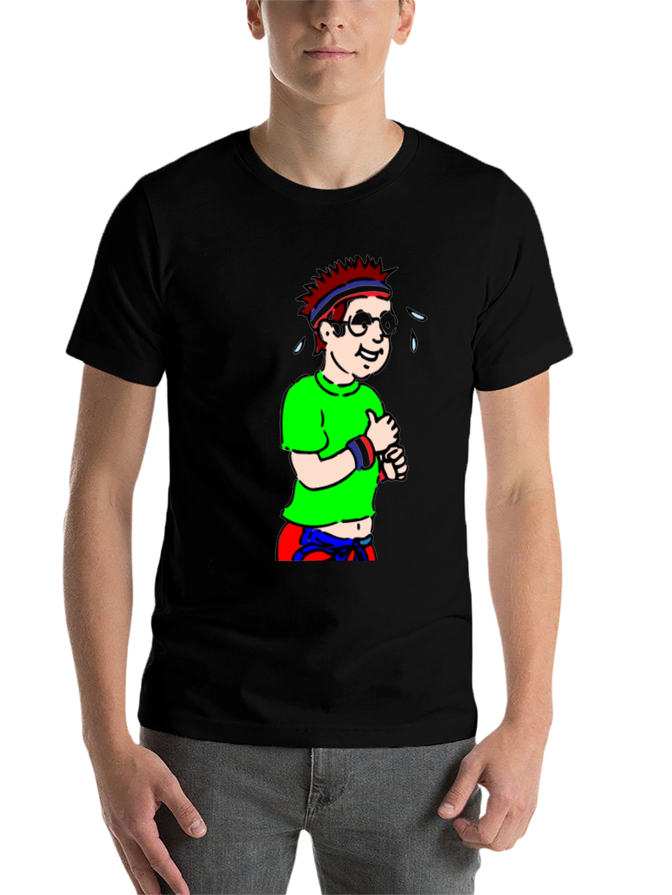 Black Cartoon Jogger Graphic Tee - Black view 7