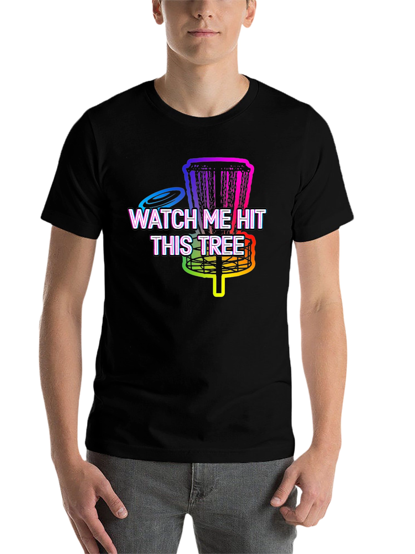 Black Funny Disc Golf T-Shirt - Watch Me Hit This Tree view 7